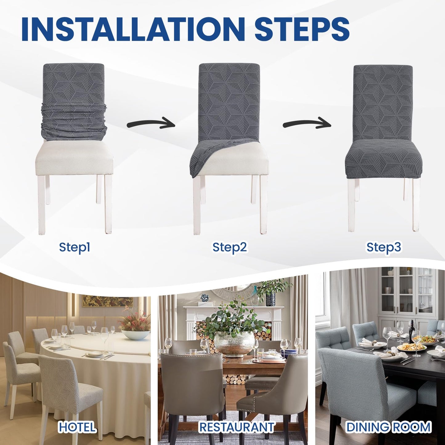 YSTELLAA Dining Room Chair Covers Set of 4,Stretch Chair Covers Parson Chair Slipcovers Removable Washable Kitchen Chairs Seat Covers,Light Gray