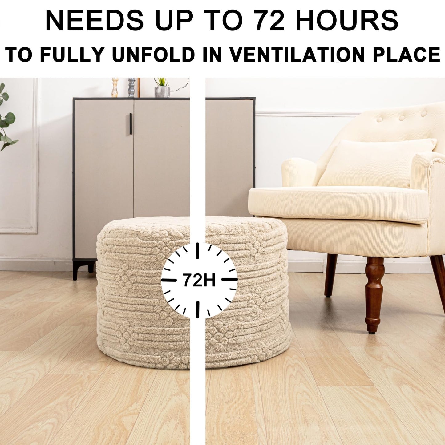 Asuprui Pouf Ottoman Foot Rest – Plush Round All-in-one Foam Stool for Cozy Lounging, Floor Pouf & Chic Decor (Light Coffee)
