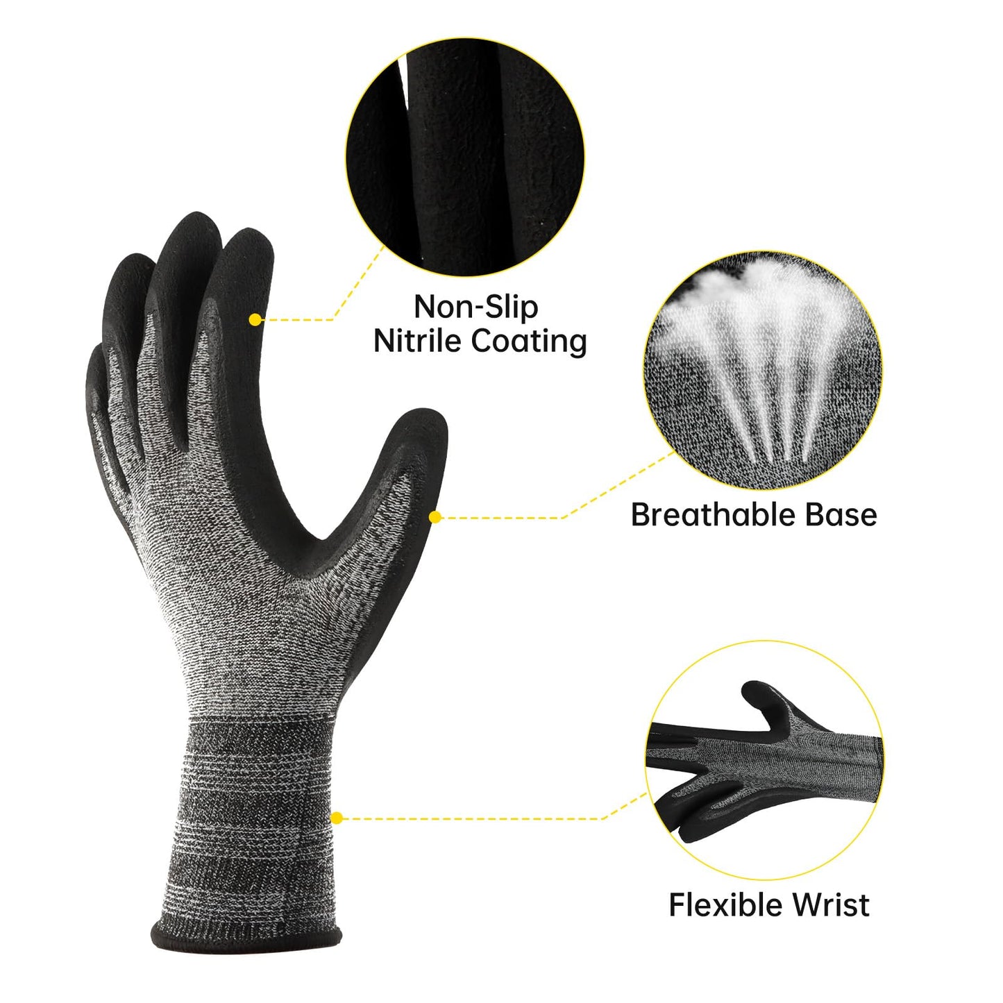 LUCKY SLD 3Pairs Safety Work Gloves ST3230 PU Coated,Gray Work gloves Comfort Stretchy Fit,Breathable and Lightweight, Strong grip and Durable,Machine Washable;(Large)