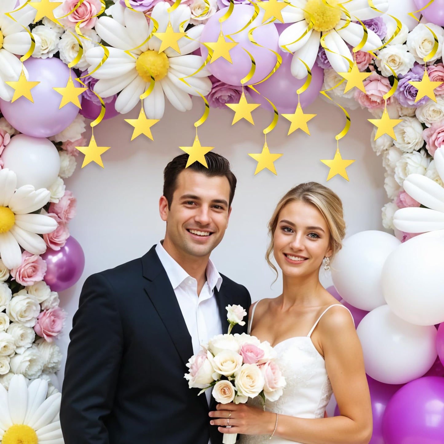 MBAIYO 36Pcs Gold Star Hanging Swirl Decorations,Sparkling Gold Ceiling Swirl Foil Ornaments for Birthday Graduation Wedding Engagement Christmas Decor