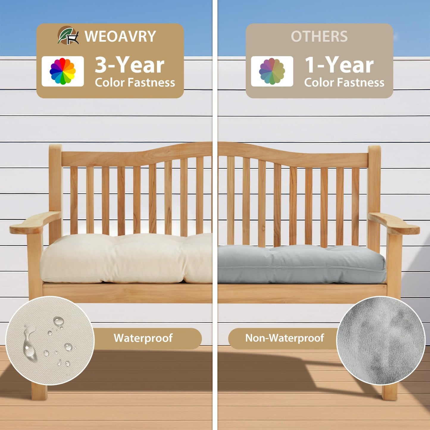 WEOAVRY 42 Inch Bench Cushions for Indoor Furniture, Super Soft Rectangle Bench seat Cushion Pad with Non-Slip Bottom, Waterproof Bench Pad for Window Porch(Beige, 42x16x4.5 Inch)