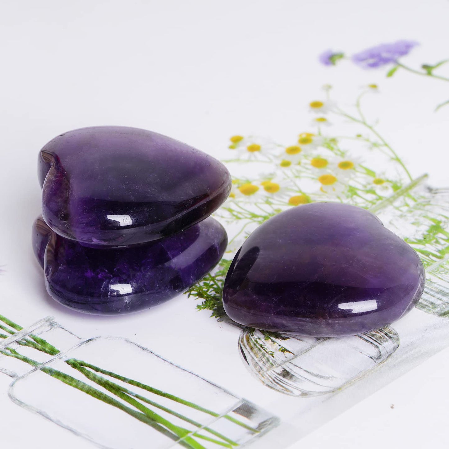 Marrywindix 4 Packs 1.2 Inches Healing Crystal Natural Amethyst Heart Love Carved Palm Worry Stone Chakra Reiki Balancing
