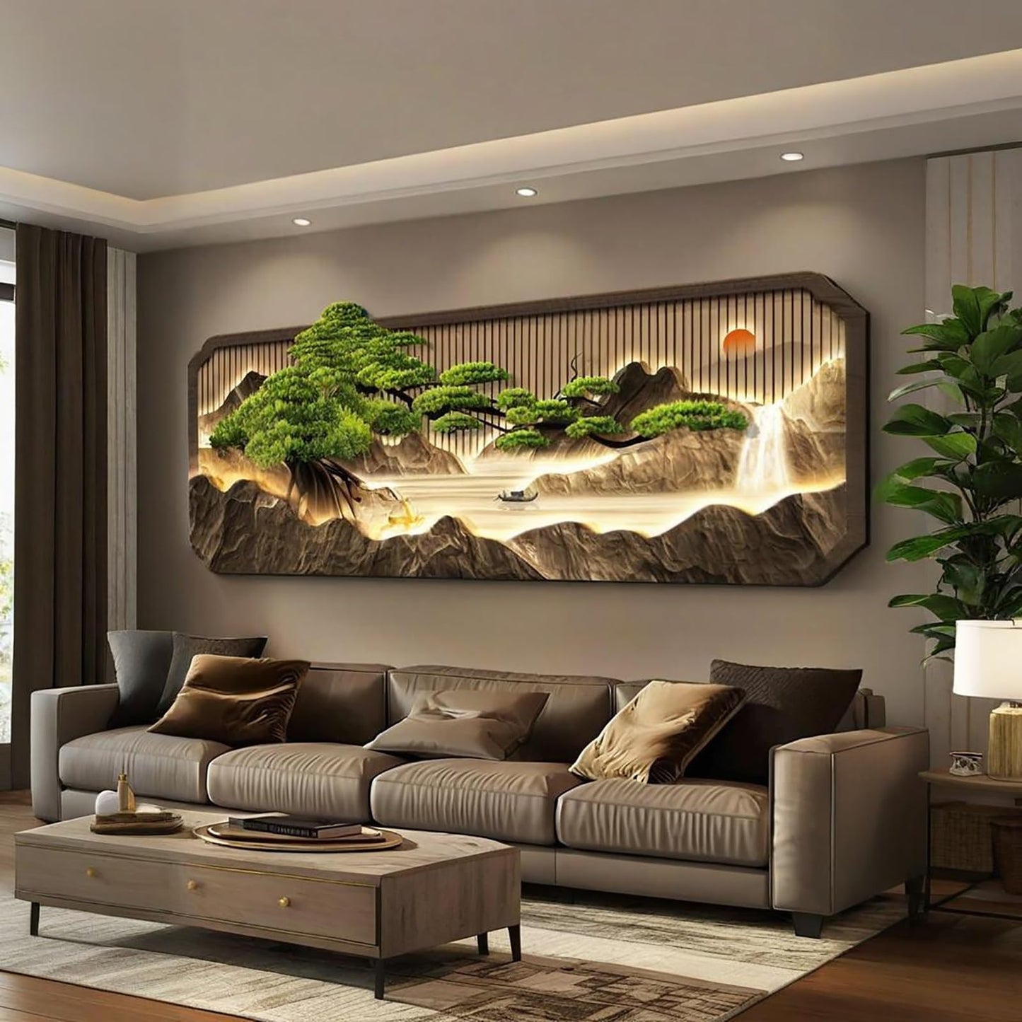 3D Decorative Painting, Creative Wall Sculptures with LED Light, Wall Art Decor Painting, Modern Hanging Mural, for Living Room Entrance Bedroom(Brown 1,30 * 90cm/11.8 * 35.4in)