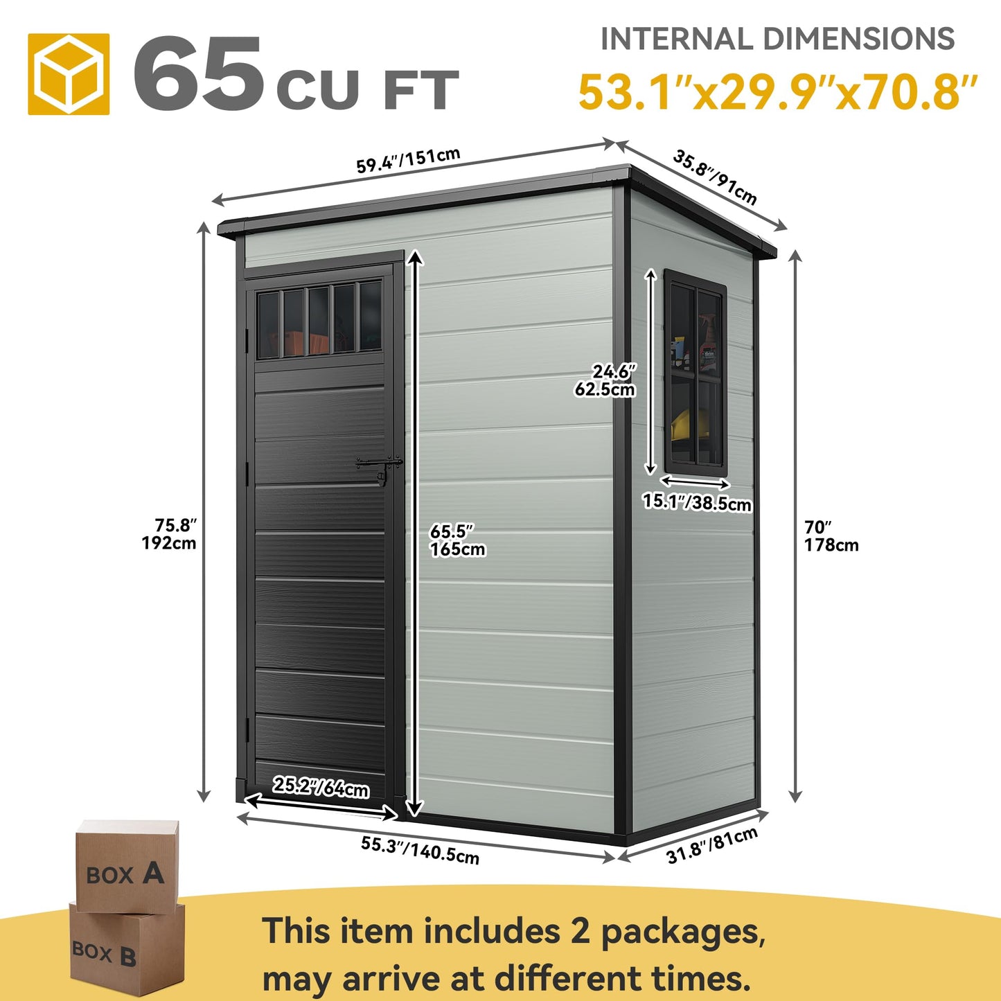 DWVO 5x3FT Outdoor Storage Shed with Fence-Style and Side Windows, Floor & Lockable Doors, Plastic Storage Shed, Storage Shed for Backyard and Garden, Blue-Gray