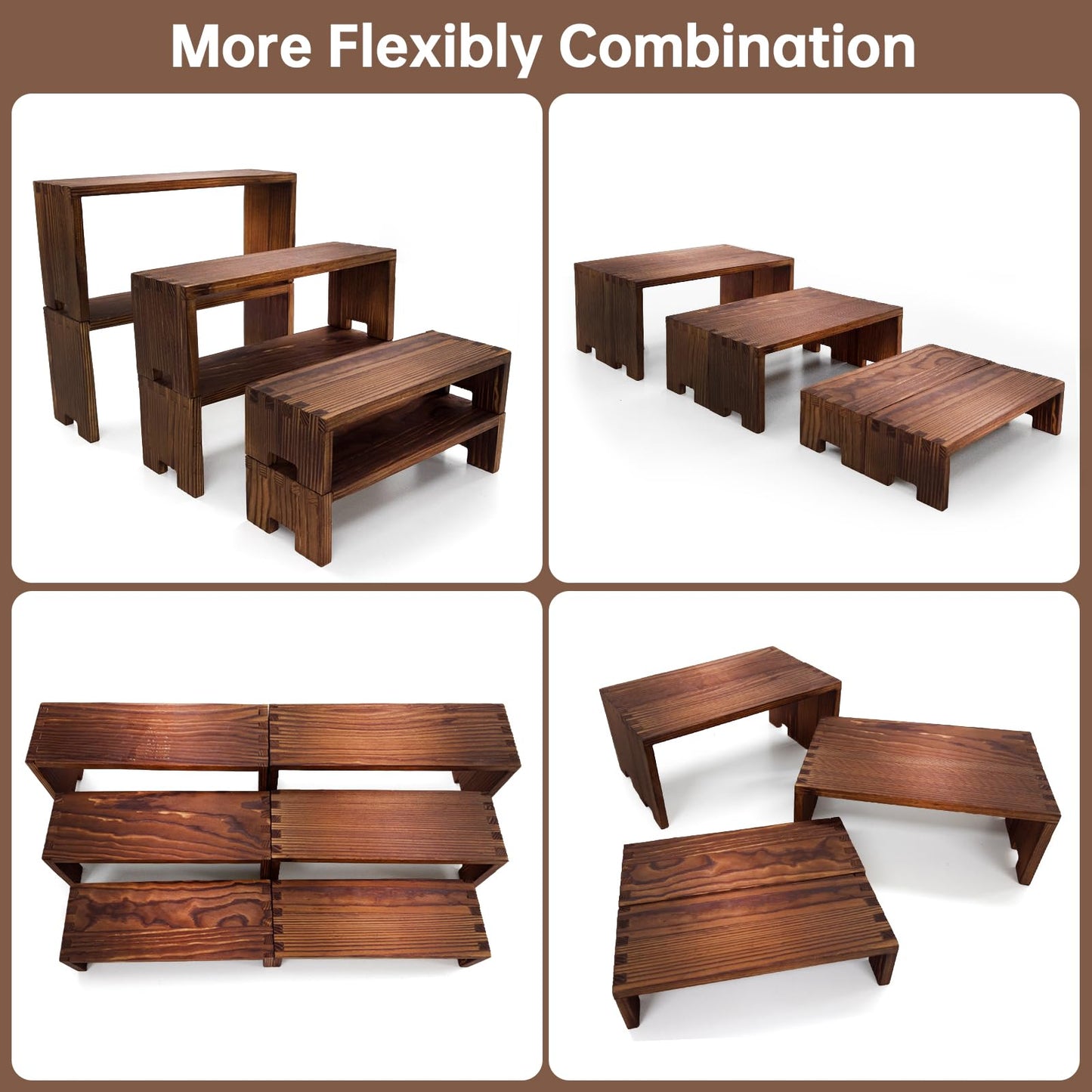 Yikaroeli 2 Set Wood Display Risers Small Wooden Stand for Display Cupcake Stands 9.4"-7.8" Graduated Sizes 3 Tiered 6Pcs Dessert Display Stands for Vendor Events (Brown)