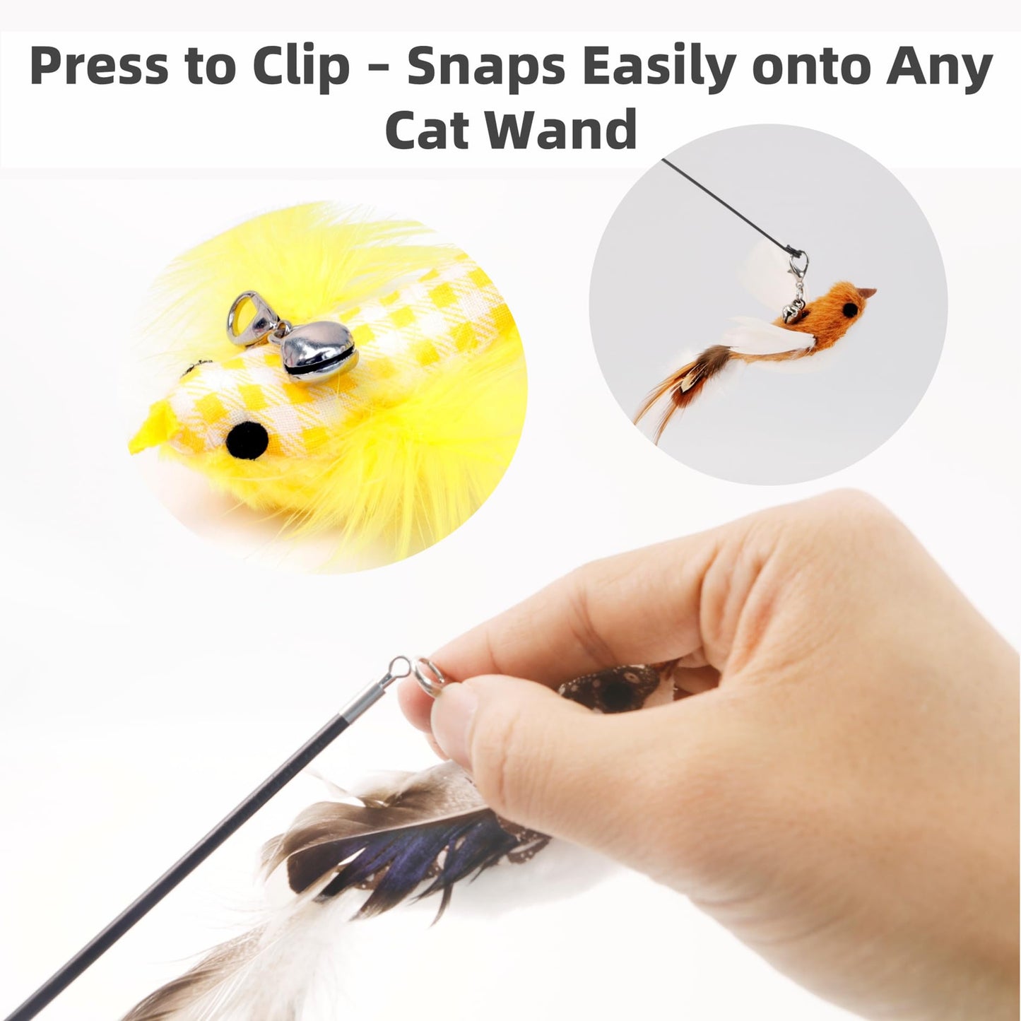 ZAYLUMO 11 PCS Multi-Functional Cat Toy Replacement Heads – Realistic Handmade Bird Teasers with Bells & Detachable Clip, for Interactive Play, Indoor Enrichment & Home Decoration