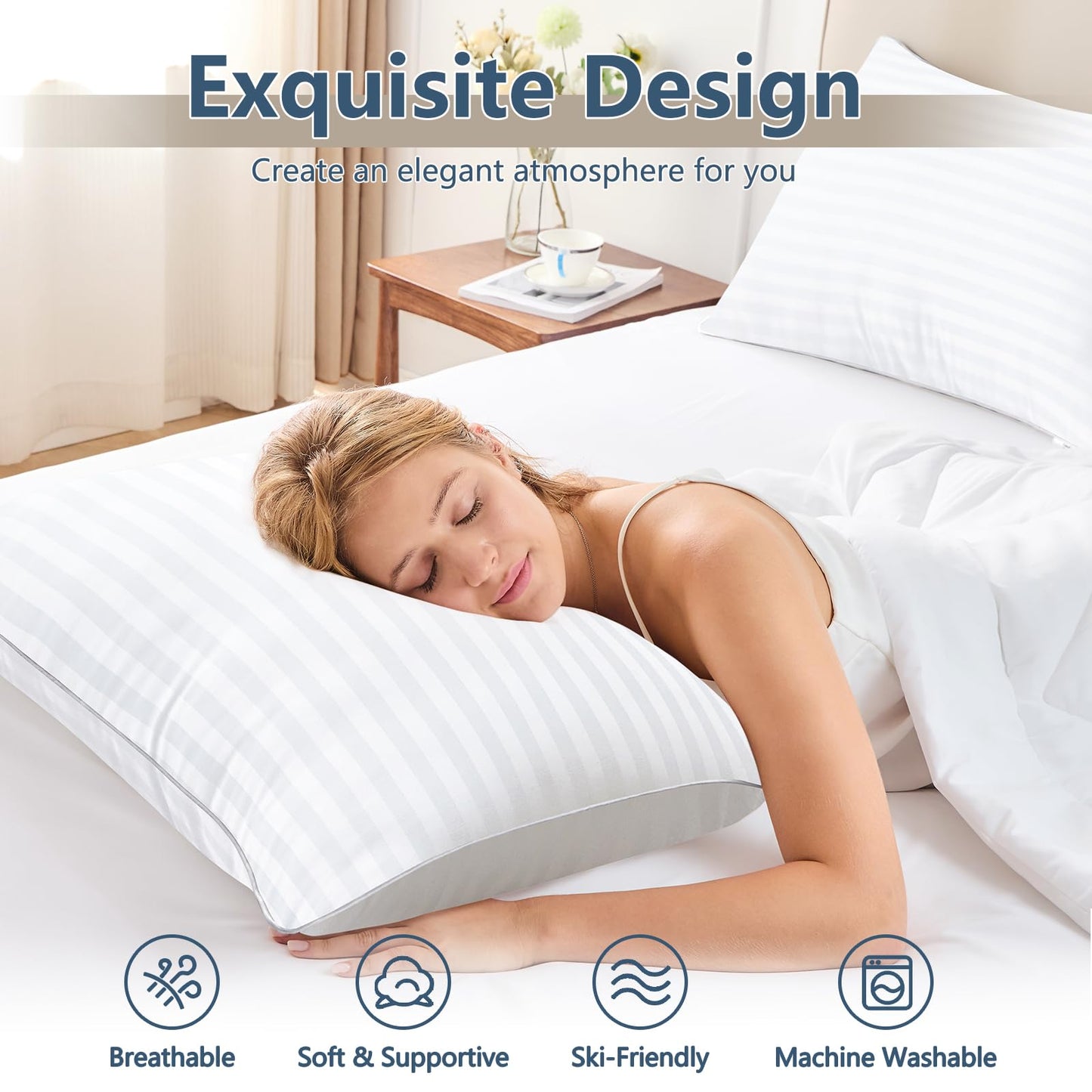 CozyLux Pillows Queen Size Set of 4, Cooling Hotel Quality Bed Pillows with Premium Soft Down Alternative Fill for Side Back and Stomach Sleepers - 4 Pack, Queen, 18x28 Inches