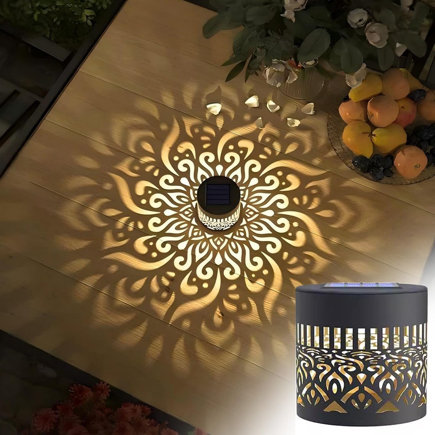 Yalemie Solar Mandala Fence Lights, Decorative Solar Mandala Lights, Waterproof LED Decorative Lighting for Garden Post Patio Backyard Yard Art Decor