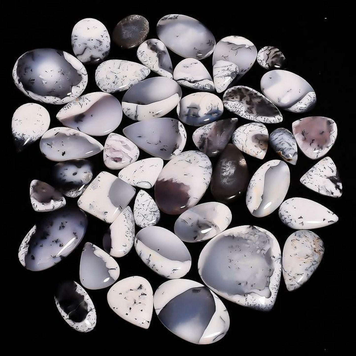 Natural Dendrite Opal Gemstone- Healing Crystals for DIY Jewelry Making -Loose Natural Cabochon -Perfect for Crafting Unique Jewelry Designs (5 pcs, 25-35 mm)