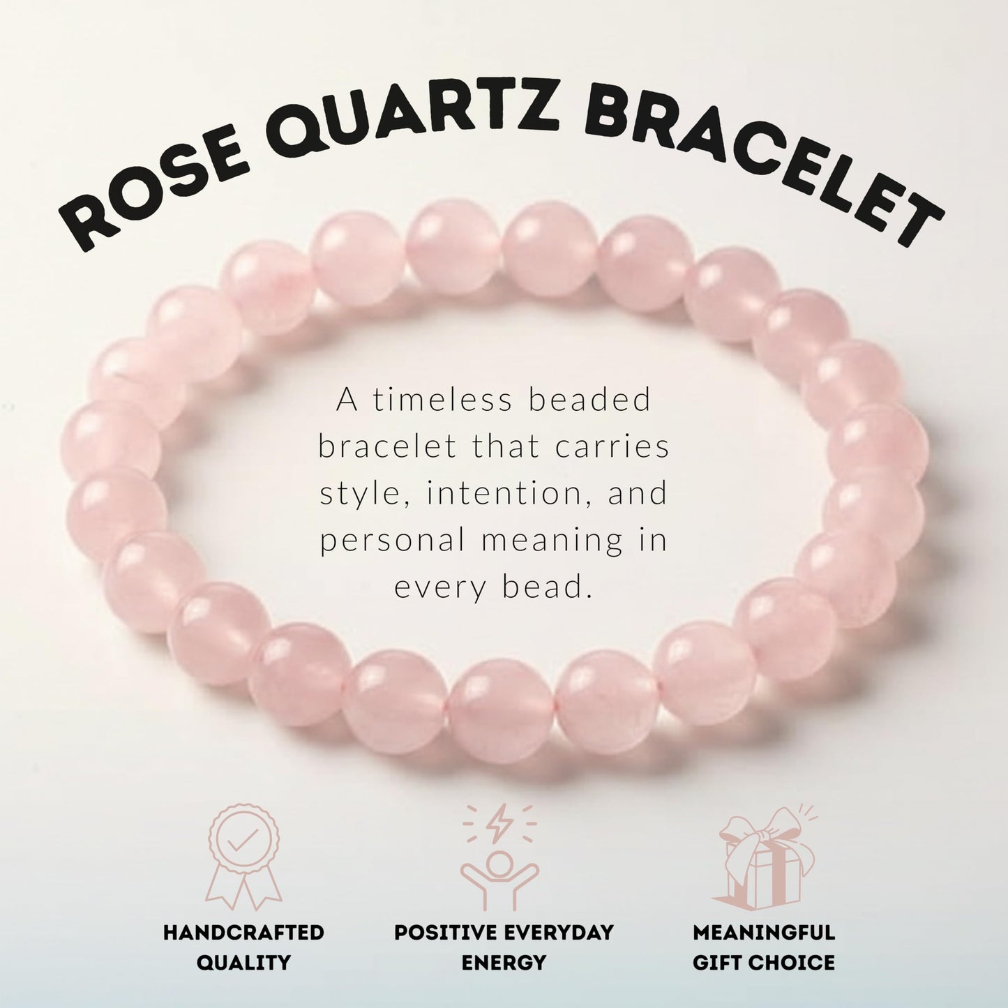 Cherry Tree Collection – Handmade Madagascar Rose Quartz Bracelet for Women & men – 8mm Beaded Crystal Bracelet for Healing, Positive Energy, Protection & Gift Ideas (Small)