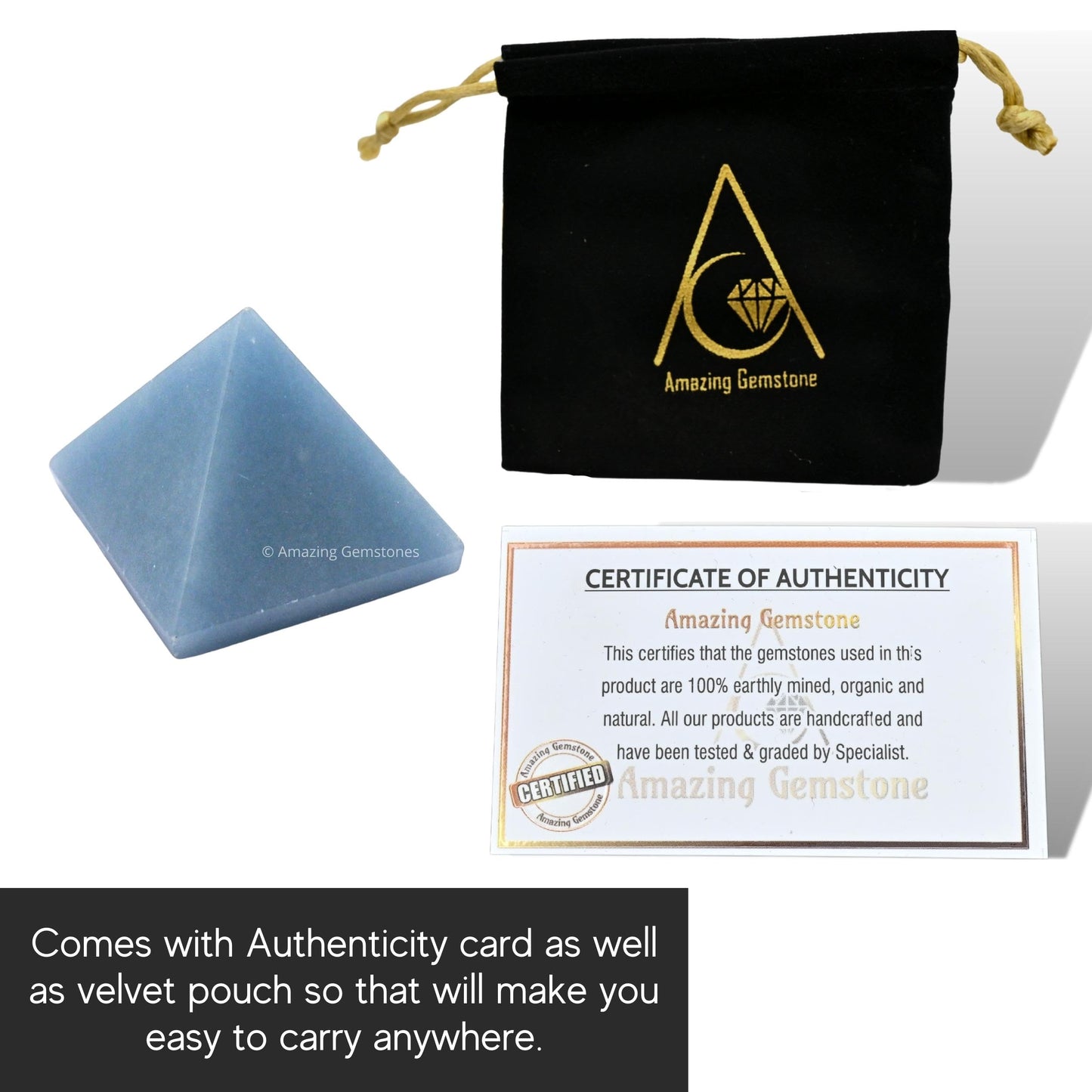 Amazing Gemstone Angelite Pyramid Crystal Healing Stones - 1" Great Pyramid Figurine of Natural Stone Pyramid for Meditation, Reiki, Chakra Balancing and Crystal Pyramids Grid