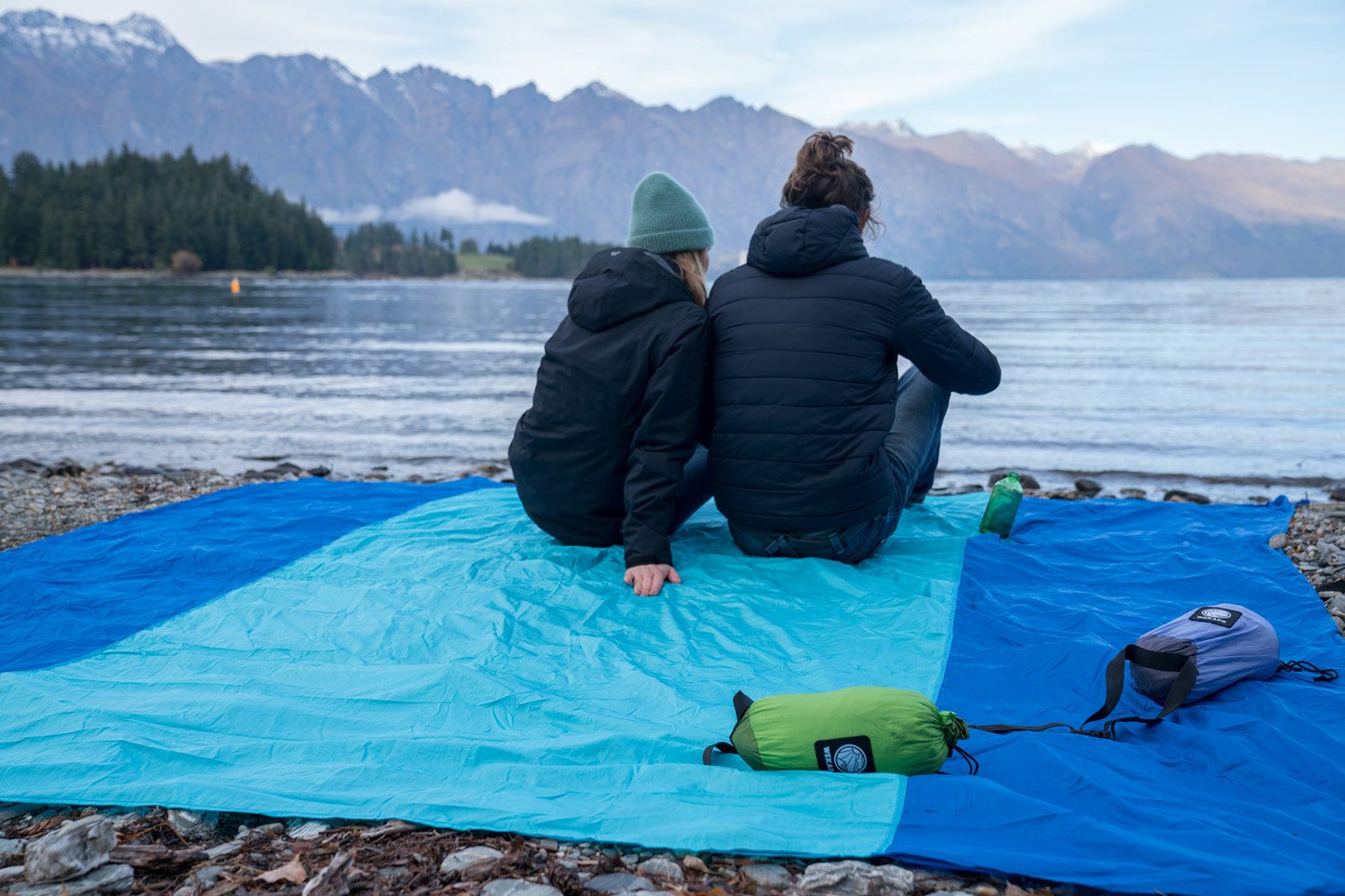 Wekapo Beach Blanket Sandproof, Beach Mat, Big & Compact Sand Free Mat Quick Drying, Lightweight & Durable with 6 Stakes & 4 Corner Pockets, Standard (1~3 person)