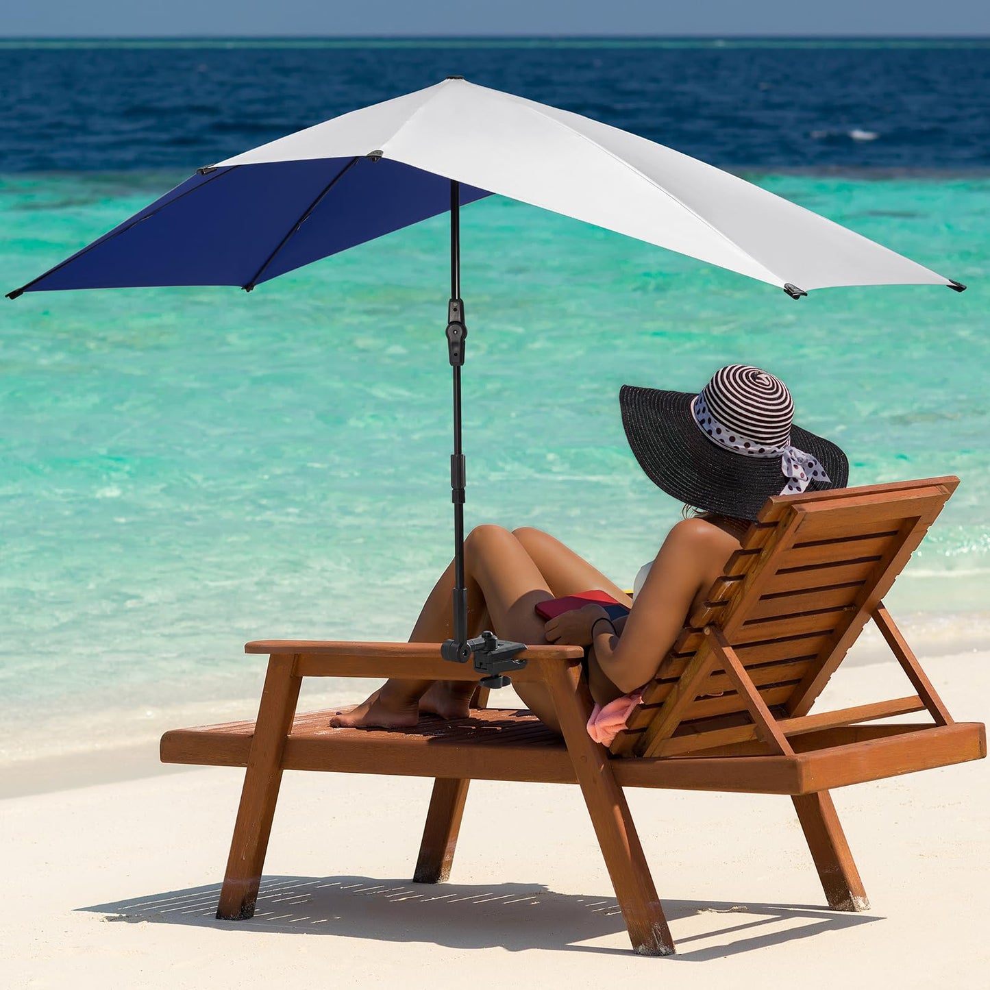 G4Free Double Chair Umbrella for 2 People with Adjustable Clamp, Sun Umbrella for Beach Chair, Reclining Lounge Chair (Blue)