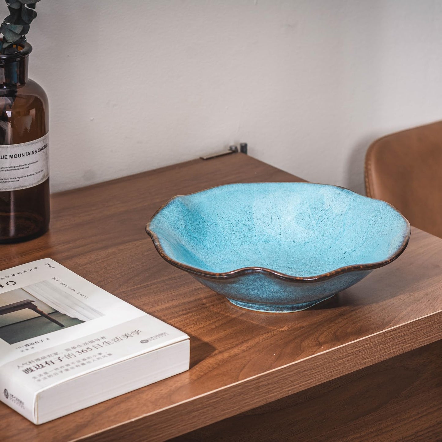 SYXUPUMI 8" Fruit Bowl for Kitchen Counter Decor,Lotus Leaf Shape Ceramic Decorative Bowl,Key Bowl for Entryway Table Modern Home Decor