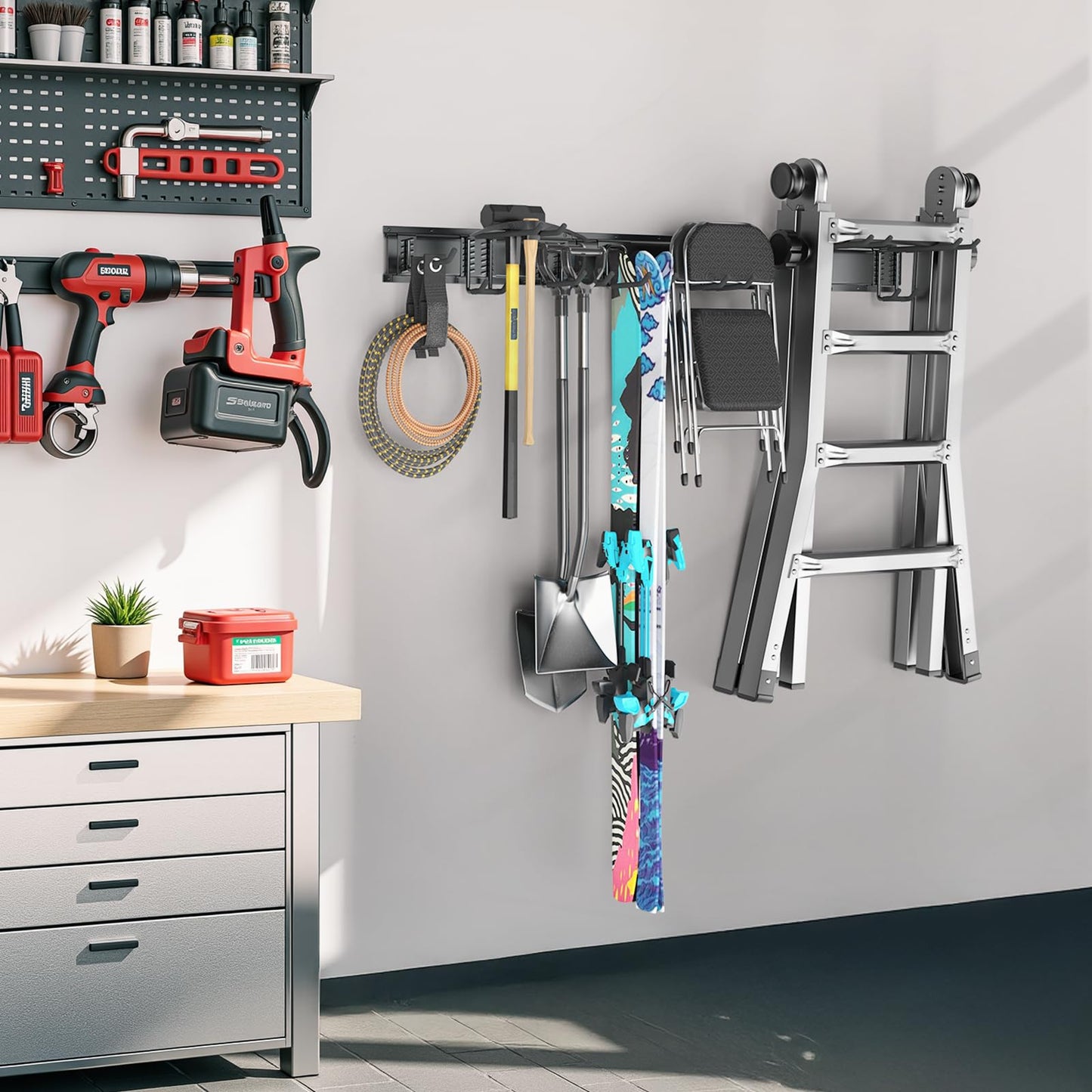 GBEER Garage Storage, Wall Mount Tool Storage Rack, 48 Inch Heavy-Duty Garage Organization Hook Set with Adjustable Rails, Tool Organizers and Storage Broom Holder Wall Mount, Gifts for Men