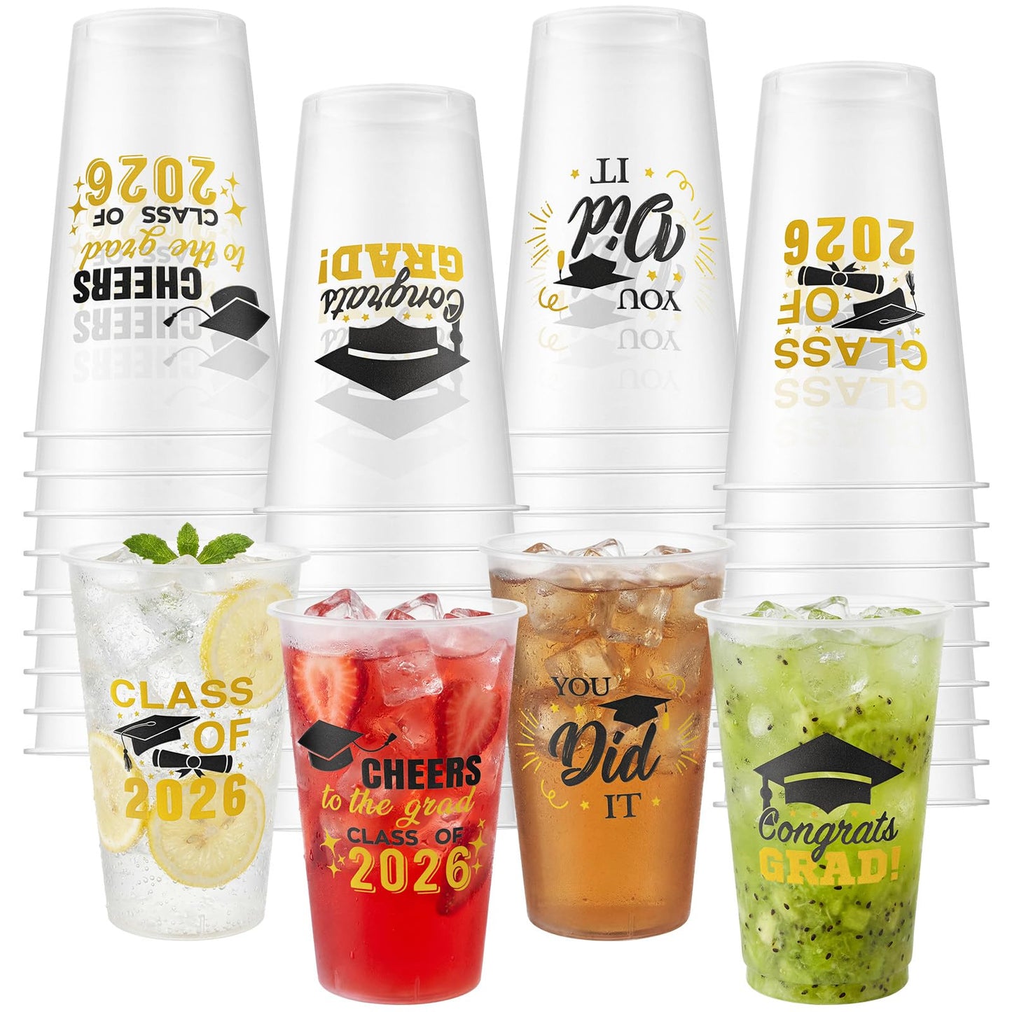 Yungyan 100 Pcs Frosted Graduation Cups 2026 Frosted Plastic Cups 16 oz Disposable Graduation Party Favors Congrats Grad Tableware Decoration for School Supplies