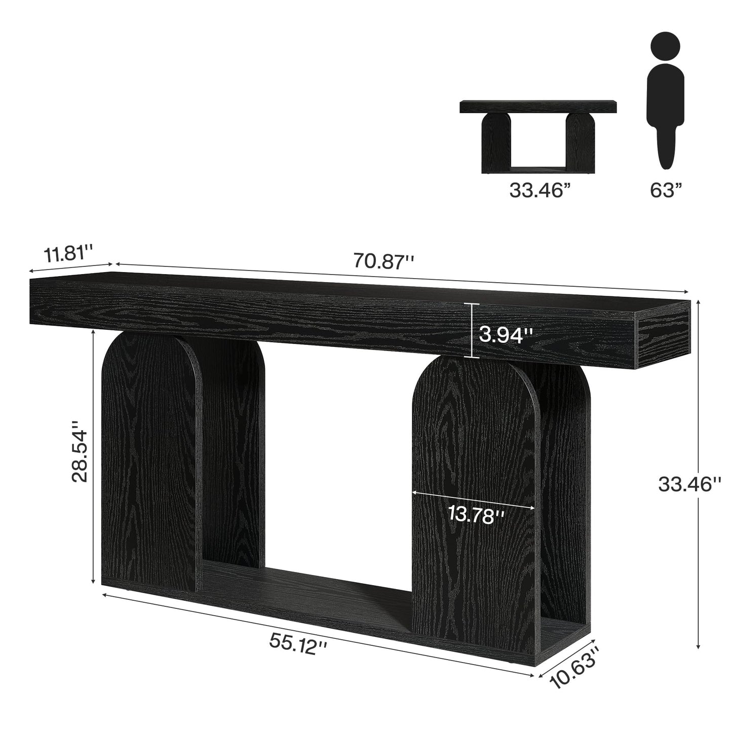Tribesigns 70.9-Inch Extra Long Sofa Table, Farmhouse Console Tables with Wood Frame and Storage Shelf, 2-Tier Wood Table Behind Couch for Living Room, Hallway, Foyer, Black