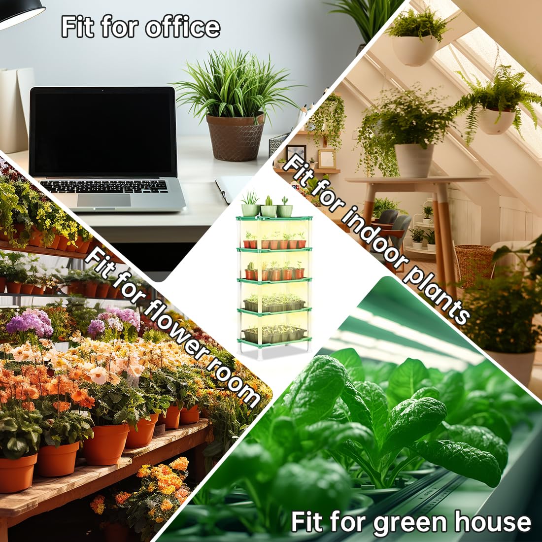 RooTrimmer 5-Tier Seed Starter Tray, Plant Stand with Grow Lights Full Spectrum Sunlike Plant Light for Indoor/Greenhouse Small Plant Pots, Cell Trays, Succulents, Seedlings Gardening