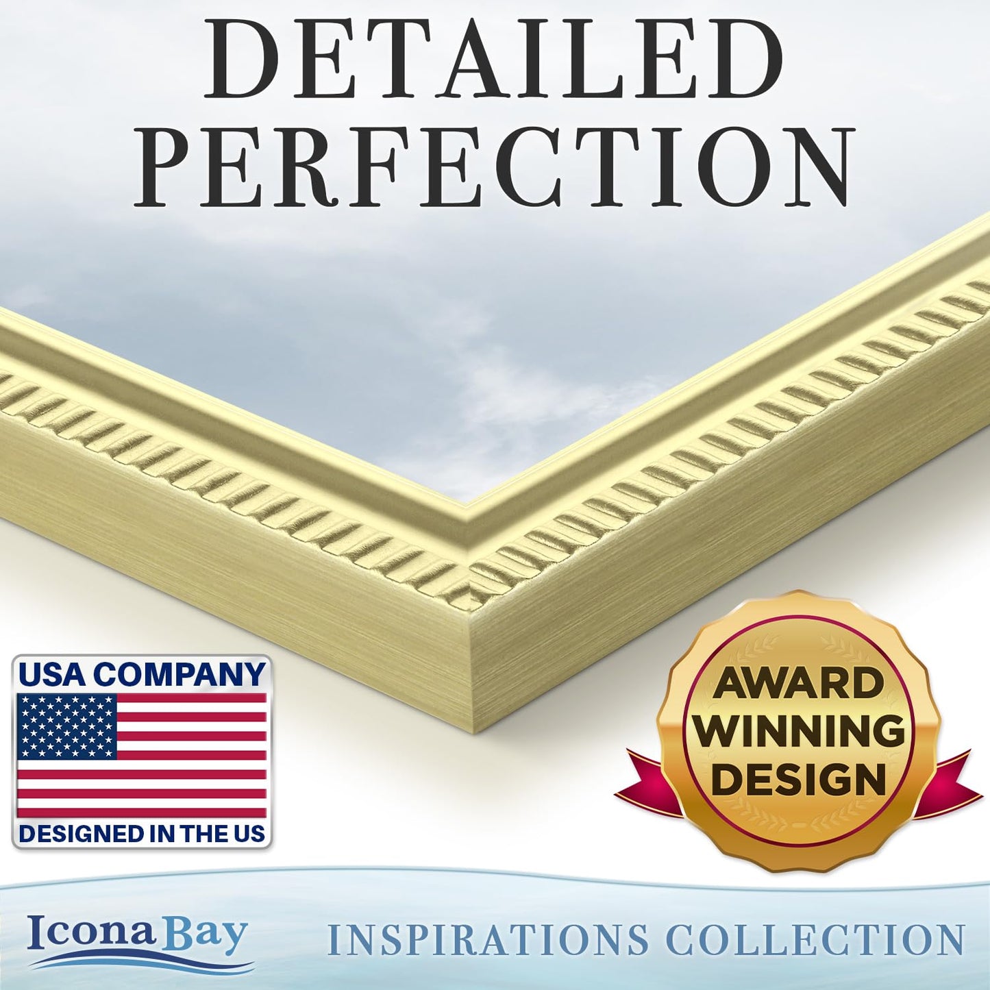 Icona Bay 5x7 Gold Picture Frame Beautifully Detailed Molding, Contemporary Picture Frame Set, Wall Mount or Table Top, Inspirations Collection