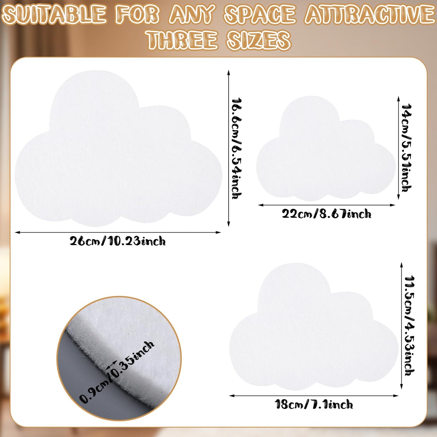 YooNotee 12 Pcs Cloud Felt Wall Decor Self-Adhesive Felt Bulletin Board 10" 9" 7" for Nursery Boho Aesthetic Room Decor Pin Board Wall Hanging for Bedroom Dorm Classroom Playroom
