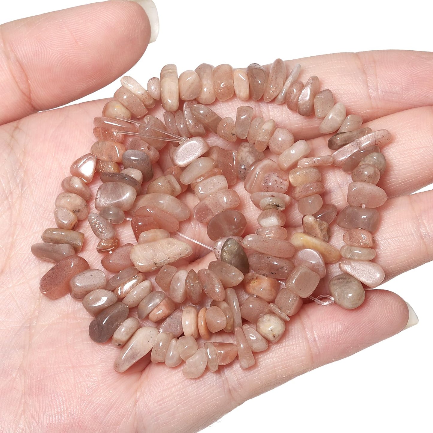 30in Sunstone Natural Chip Stone Beads 5-8mm About 230pcs, Irregular Drilled Light Orange Pink Bead for Bracelets Jewelry Making Supplies for Adults, DIY Crafts.