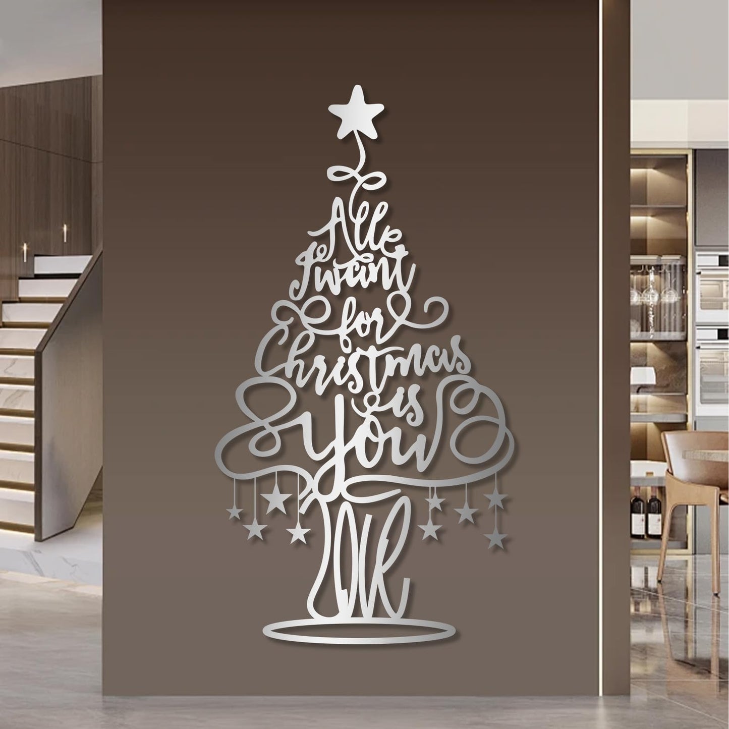 Merry Christmas Tree Metal Wall Decor, Christmas Tree Metal Wall Art for Ling Room, Bedroom, Office (Black,59" x 31" / 150 x 80 cm)