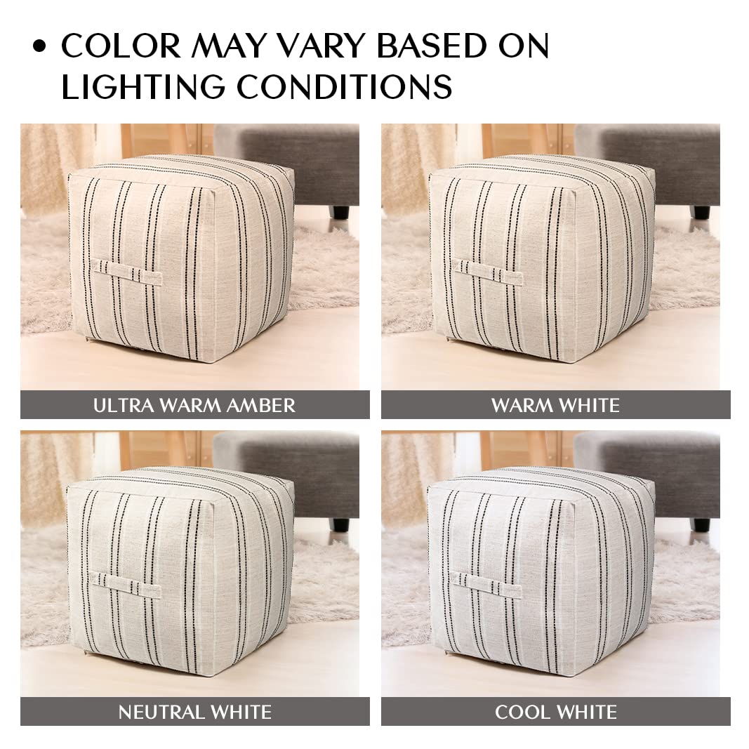 AELS Unstuffed Farmhouse Pouf Cover for Living Room, Boho Storage Bean Bag Cubes, Beige with Black Stitch Yarn Dyed Stripe Square Ottoman Pouf Foot Rest Footstool, 18"x18"x18", Cover ONLY