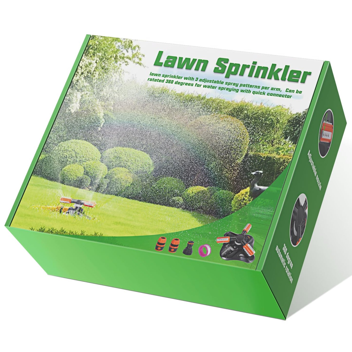 WOVUU Garden Sprinkler,Upgrade Lawn Sprinklers Automatic 360 Degree Rotating Irrigation Grass Water Sprayer System,Garden Hose Sprinkler for Yard/Built in 36 Units Angle Spray Nozzles(Orange)-1Pack