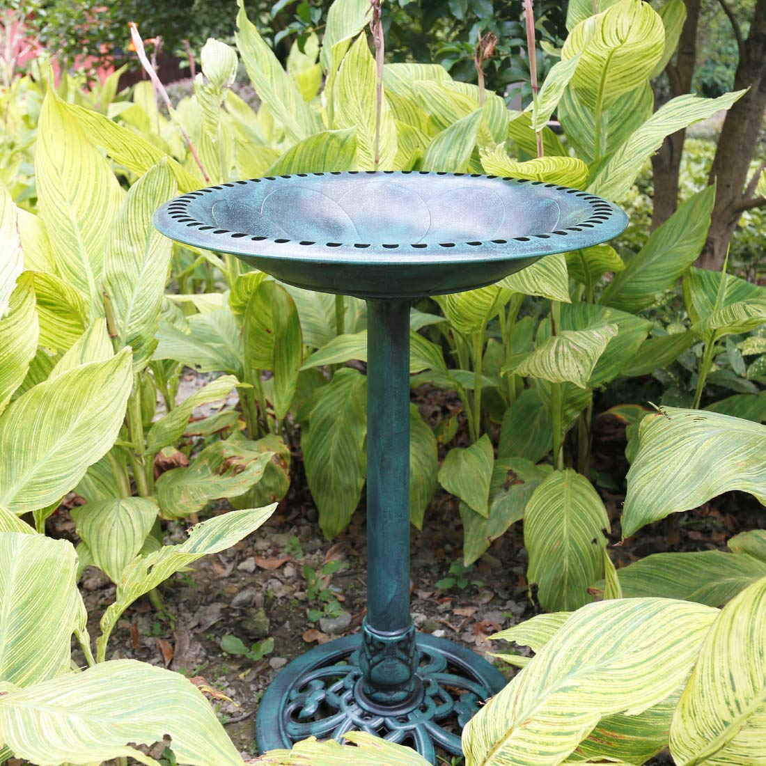 VIVOHOME Bird Bath with Solar Fountain for Outside, Polyresin Pedestal Bird Baths with Solar Powered Pump for Outdoor, Garden, Weather-Resistant Birdbaths with 20" Bowl, Green