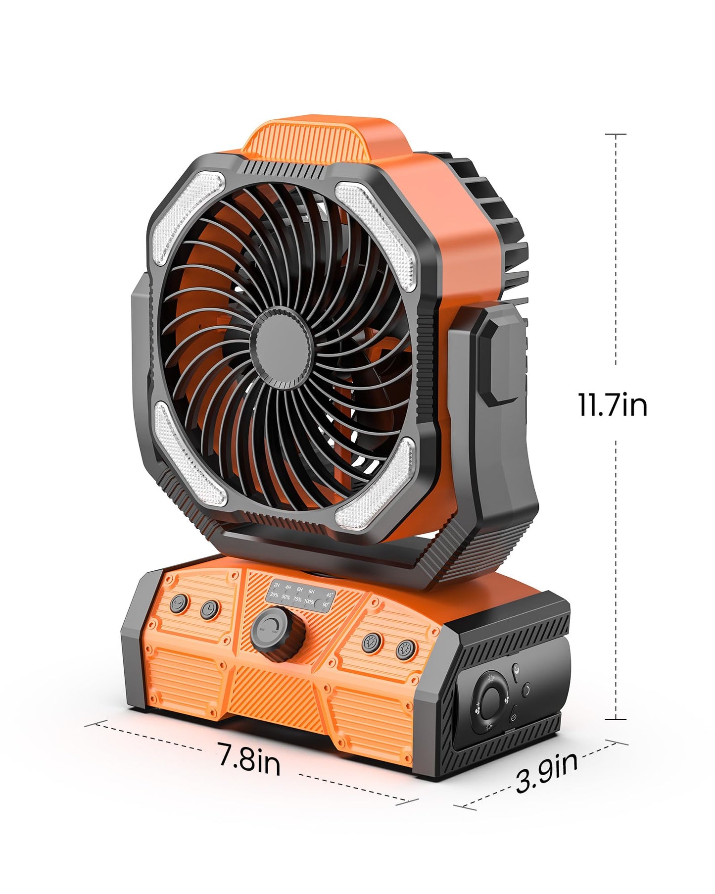 8” Portable Rechargeable Fan, Battery Operated Camping Fan with 27H Work Hours, Remote, Auto Oscillation, Timer, Hook for RV Tent Hurricane Emergency Orange