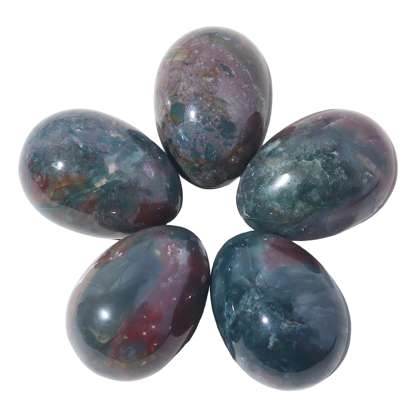 favoramulet Polished Stone Egg for Easter Day, Palm/Pocket/Worry Enegry Healing Crystal Display Sphere Figurine Fengshui, Ocean Jasper 1.8" x 1.3"