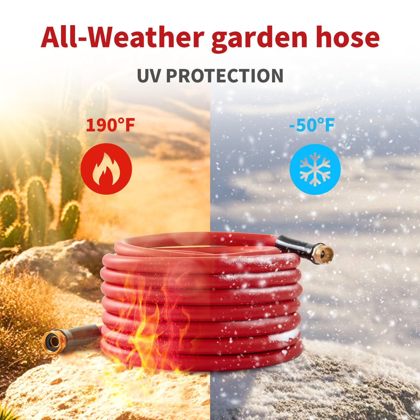 BLENDLITE Garden Hose 25 ft x 5/8” Hot/Cold Water Hose,-50°F to 190°F,Burst 600Psi Flexible & Lightweight Upgraded Rubber Hoses,3/4” Solid Fittings for All-weather Outdoor Lawn & Garden