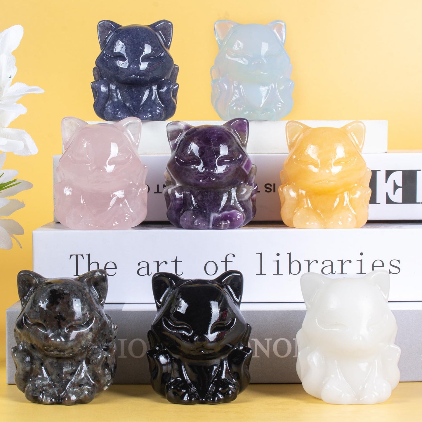 QLRSUXN Black Obsidian Nine Tailed Fox Decor,2 Inch Healing Crystals Fox Statue,Lucky Guardian Pocket Fox Figurines as Women’s Gifts,Fox Figurine for Office Home Decor and Ornament.