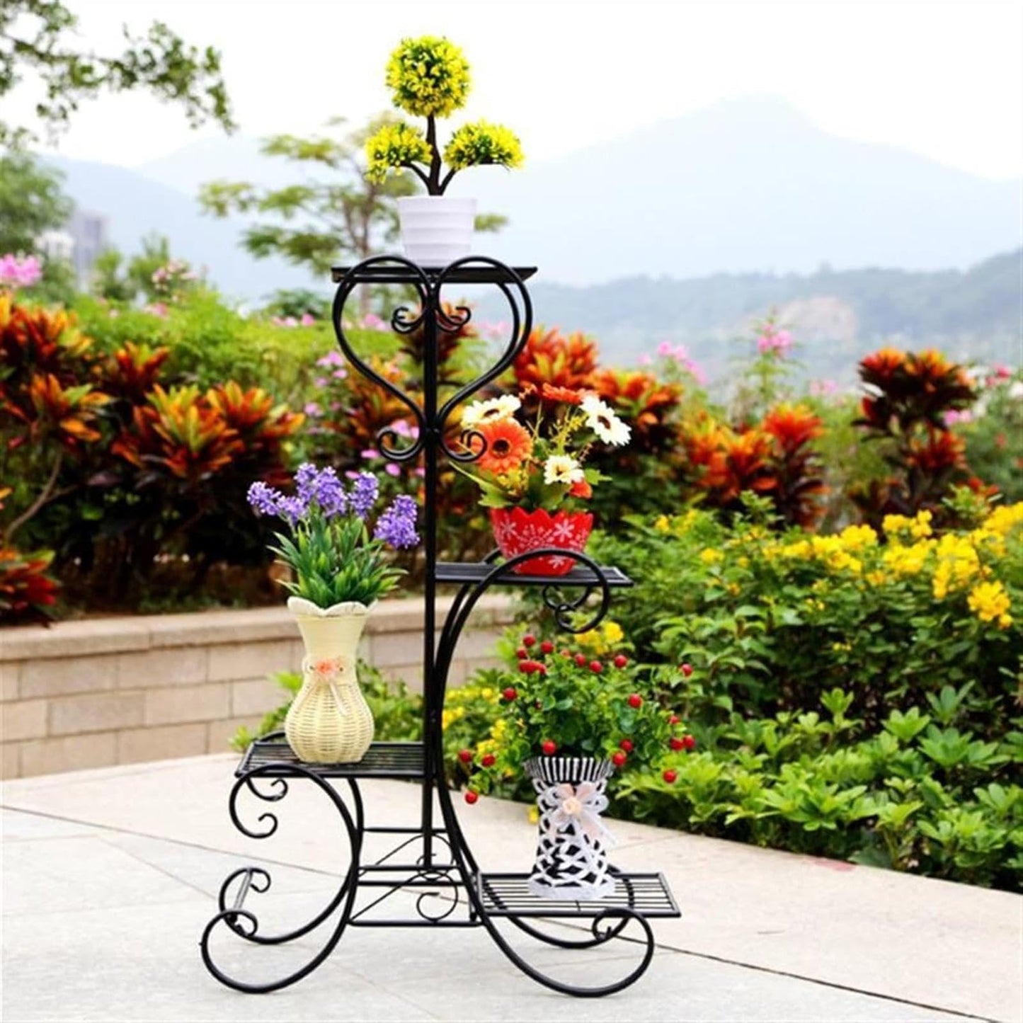YEDECOR Plant Stand, Heavy Duty Metal Planter Holder Indoor Outdoor, 4 Tier Flower Pot Display Rack, Corner Plant Shelf for Garden Patio Living Room Flower Stand,Black