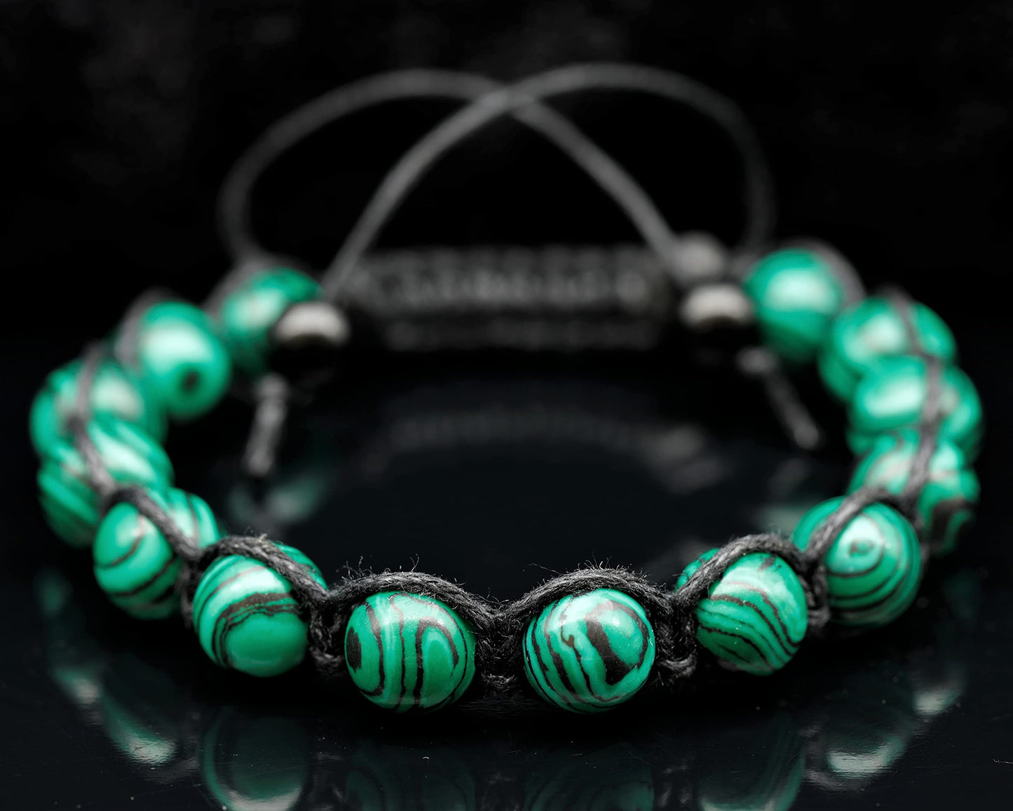 ElisaJewelryArt - Natural Malachite Beaded Bracelet Genuine Gemstone Abundance Crystal Macrame Bracelet Unisex Bracelet (MEN, Malachite)