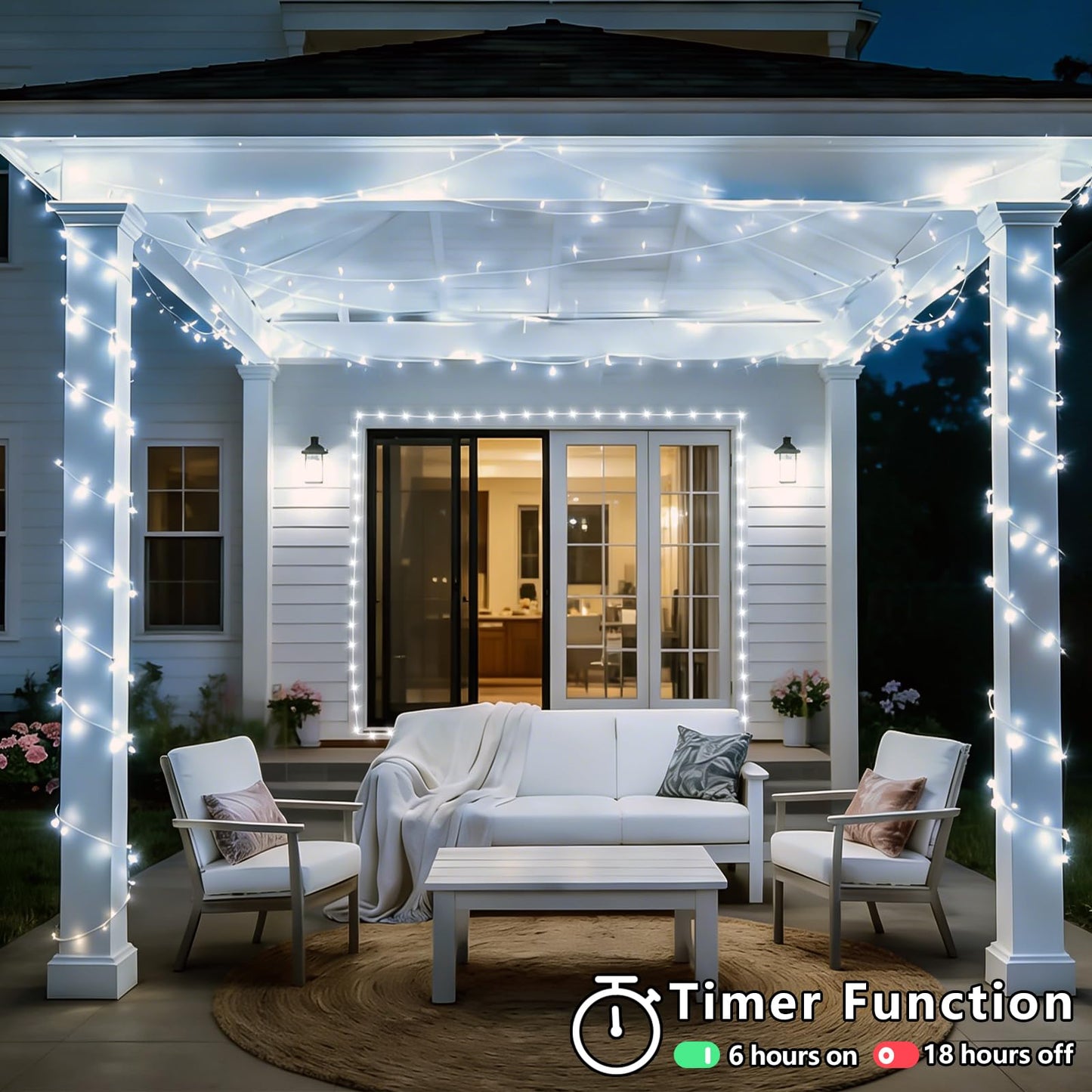 YEGUO Battery Operated String Lights, 2 Pack Each 33ft 100 LED Twinkle Fairy Lights Outdoor Waterproof, 8 Modes Clear Wire White Christmas Lights Indoor with Remote