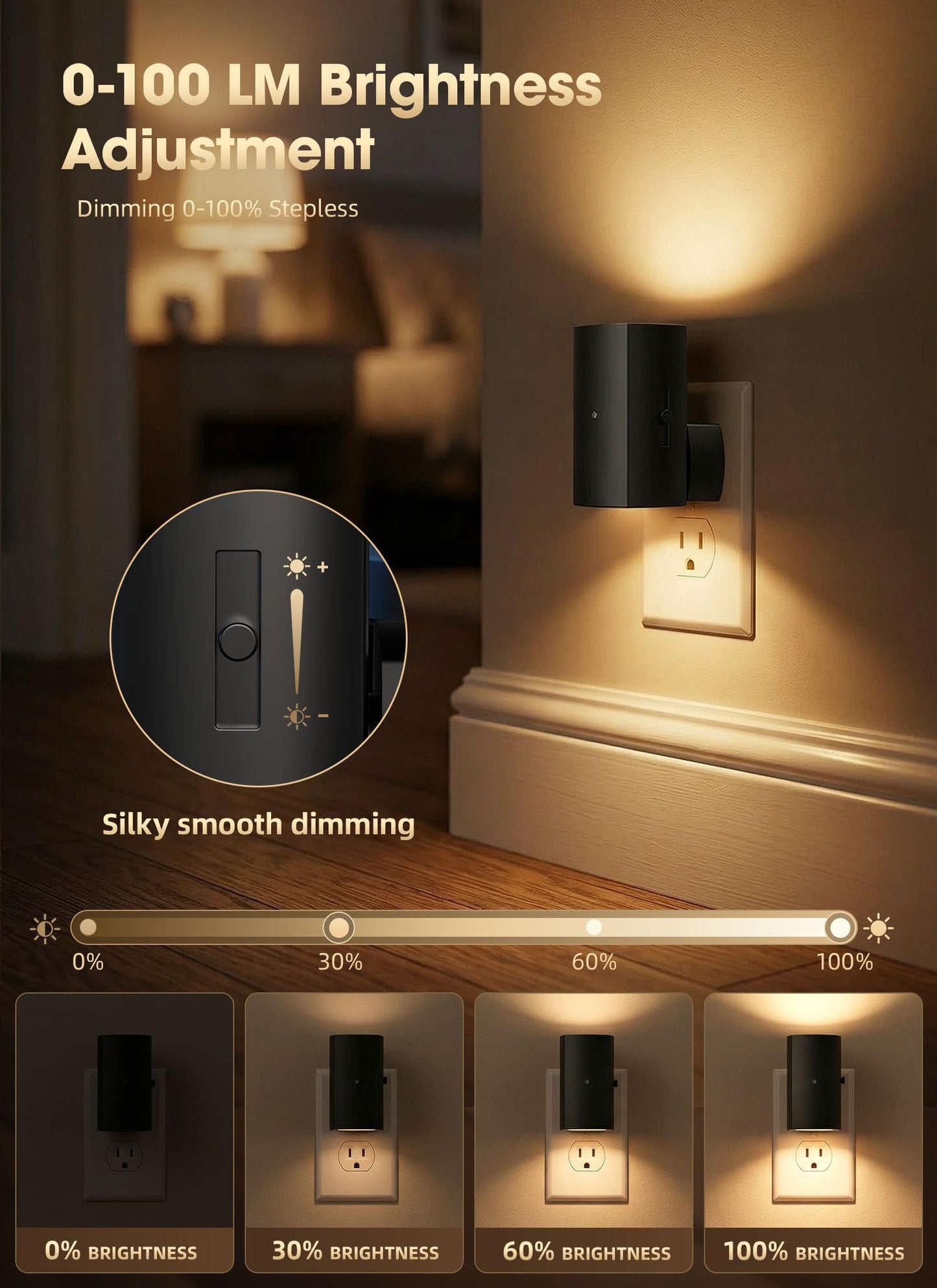 Brightown 2 Pack Night Lights Plug Into Wall, Modern Night Light with Rotating Plug, Dusk to Dawn Sensor, 0-100LM Stepless Dimming Nightlights, Home Decor for Hallway Bedroom Bathroom, Soft White