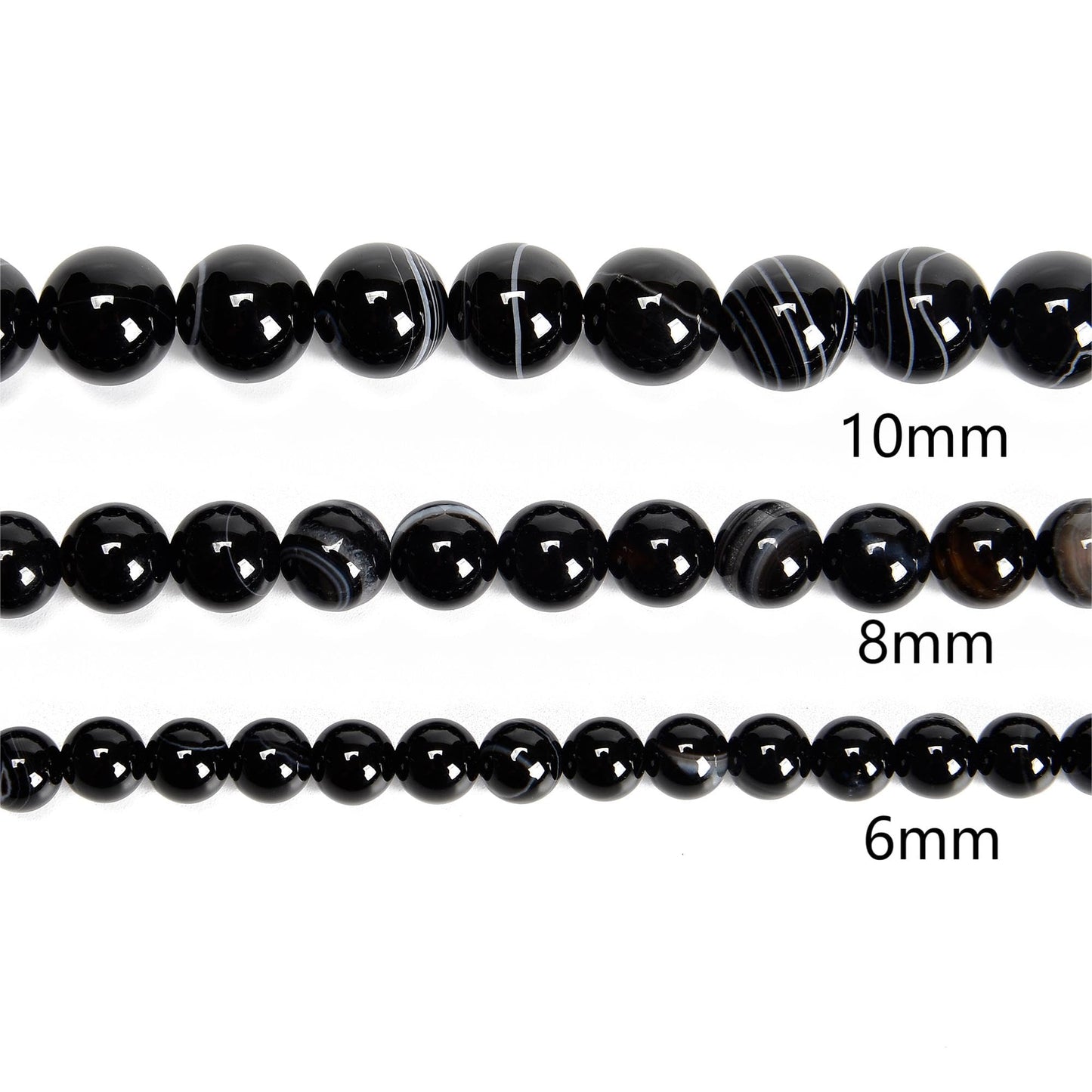 65Pcs 6mm Black Striped Agate Natural Round Loose Real Stone Beads Gemstone Genuine for DIY Hand Made Craft Jewelry Bracelet Earring Necklace String Making Energy Healing Power