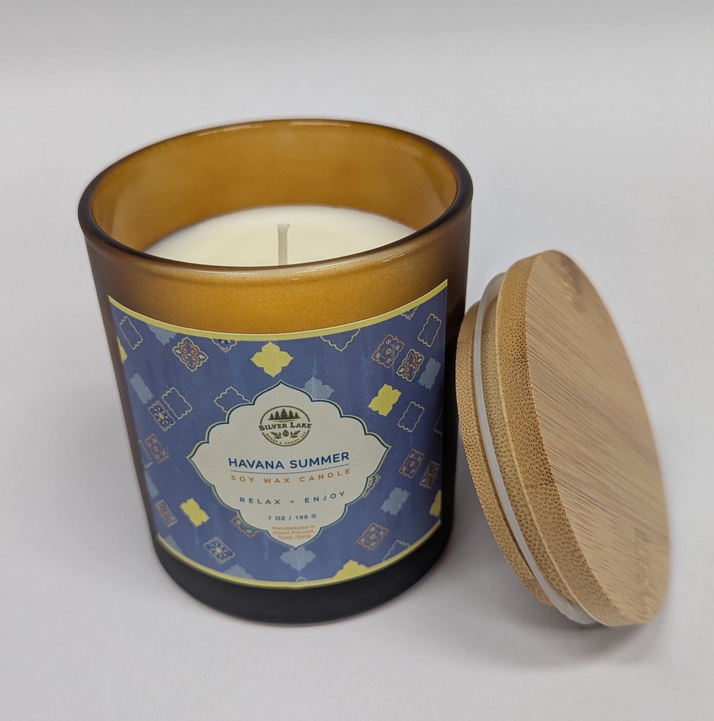 Silver Lake Havana Summer Soy Wax Candle, 7 oz, Cylinder Jar with Bamboo Lid, Indoor Home Fragrance