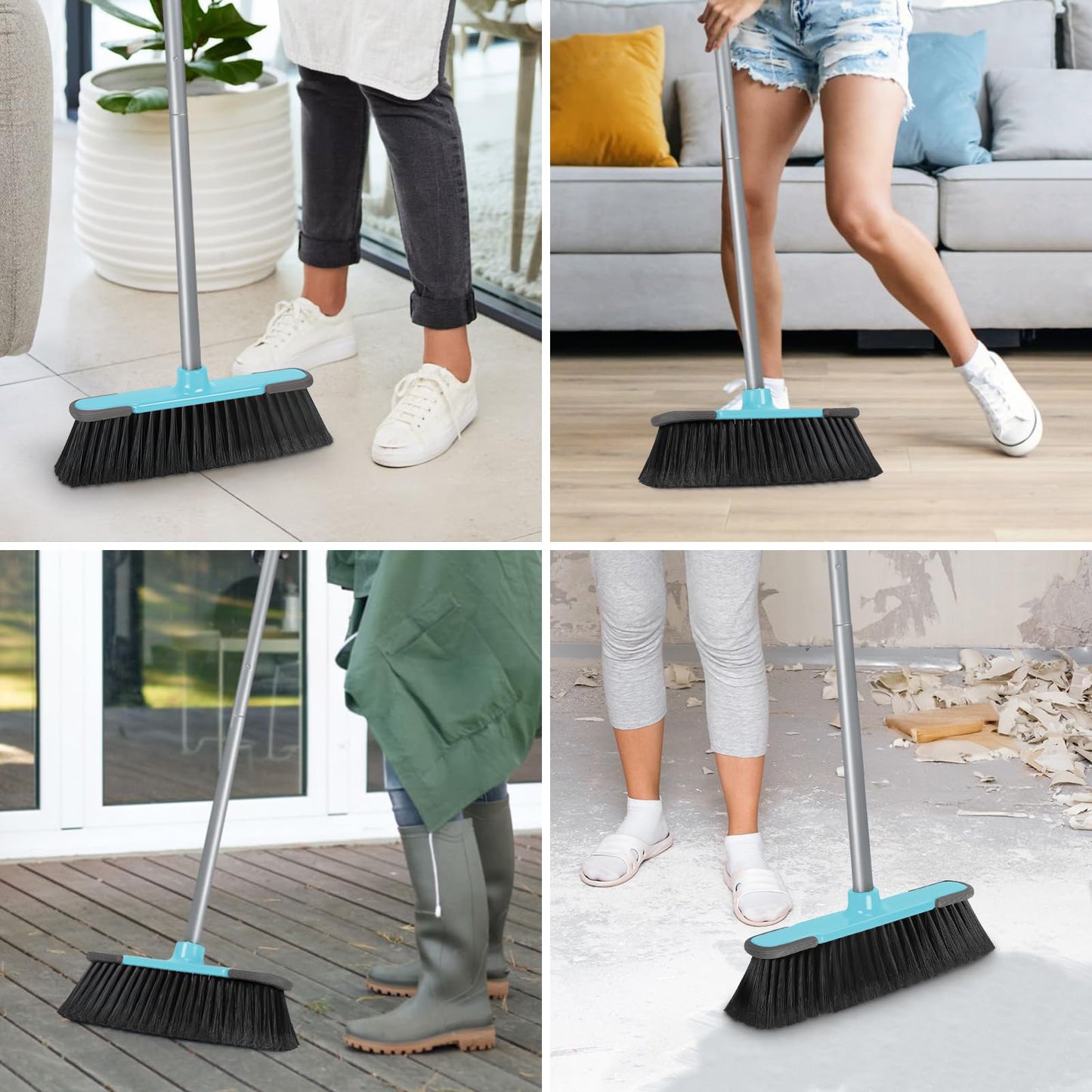 Indoor Broom,Soft Bristle Heavy-Duty Broom for Sweeping Concrete Courtyard Garage Patio Indoor Home Kitchen Office