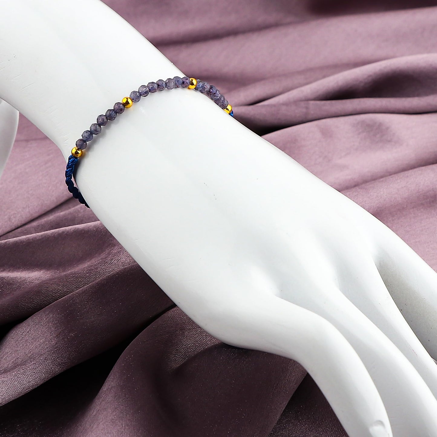 GEMSYMPHONY Iolite Gemstone Beads Braided Bracelet โ 3.5mm Natural Stone Beads, Handmade Adjustable Braided Rope Bracelet, Healing Crystal Jewelry for Men & Women, Unisex Boho Gift (Iolite)