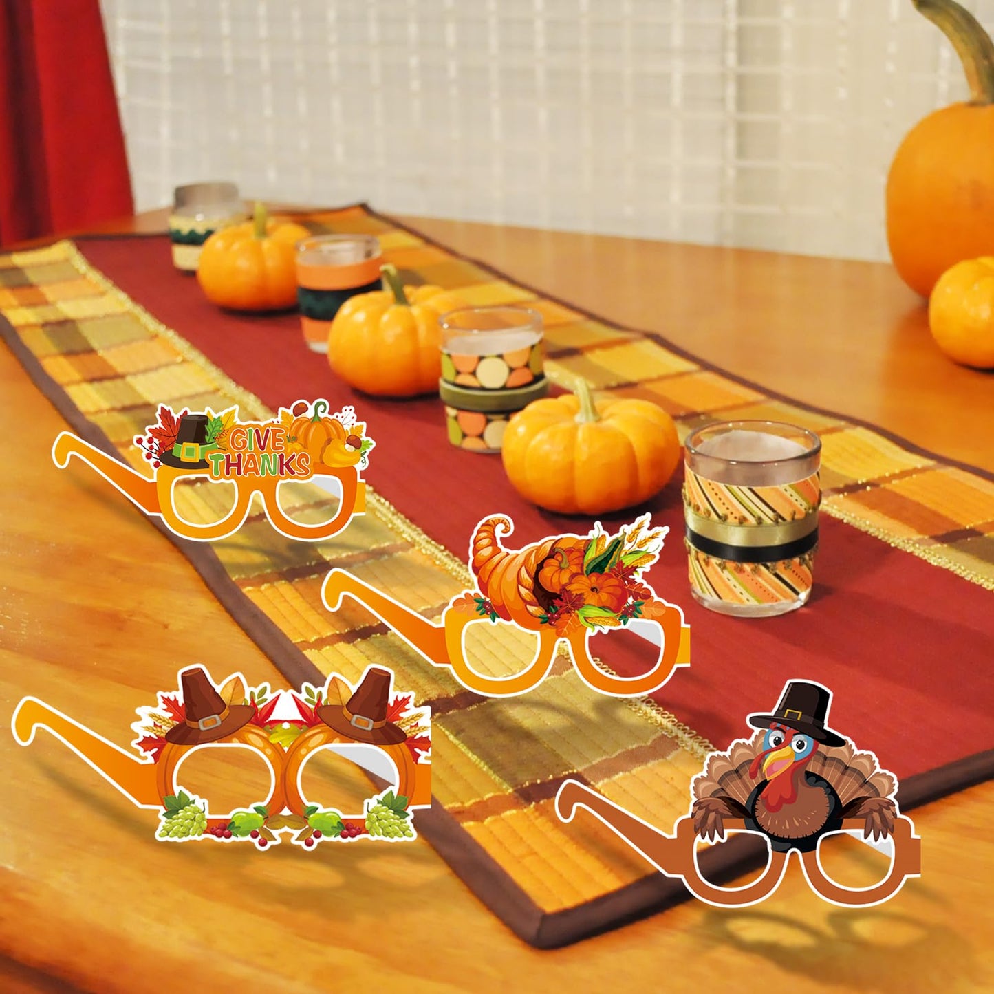 Jremreo 12 Pieces Thanksgiving Paper Glasses, Festival Fall Eyewear with Turkey and Autumn Designs for Holiday Photo Booth Props, Party Favors, and Thanksgiving Day Celebrations for Adults and Kids