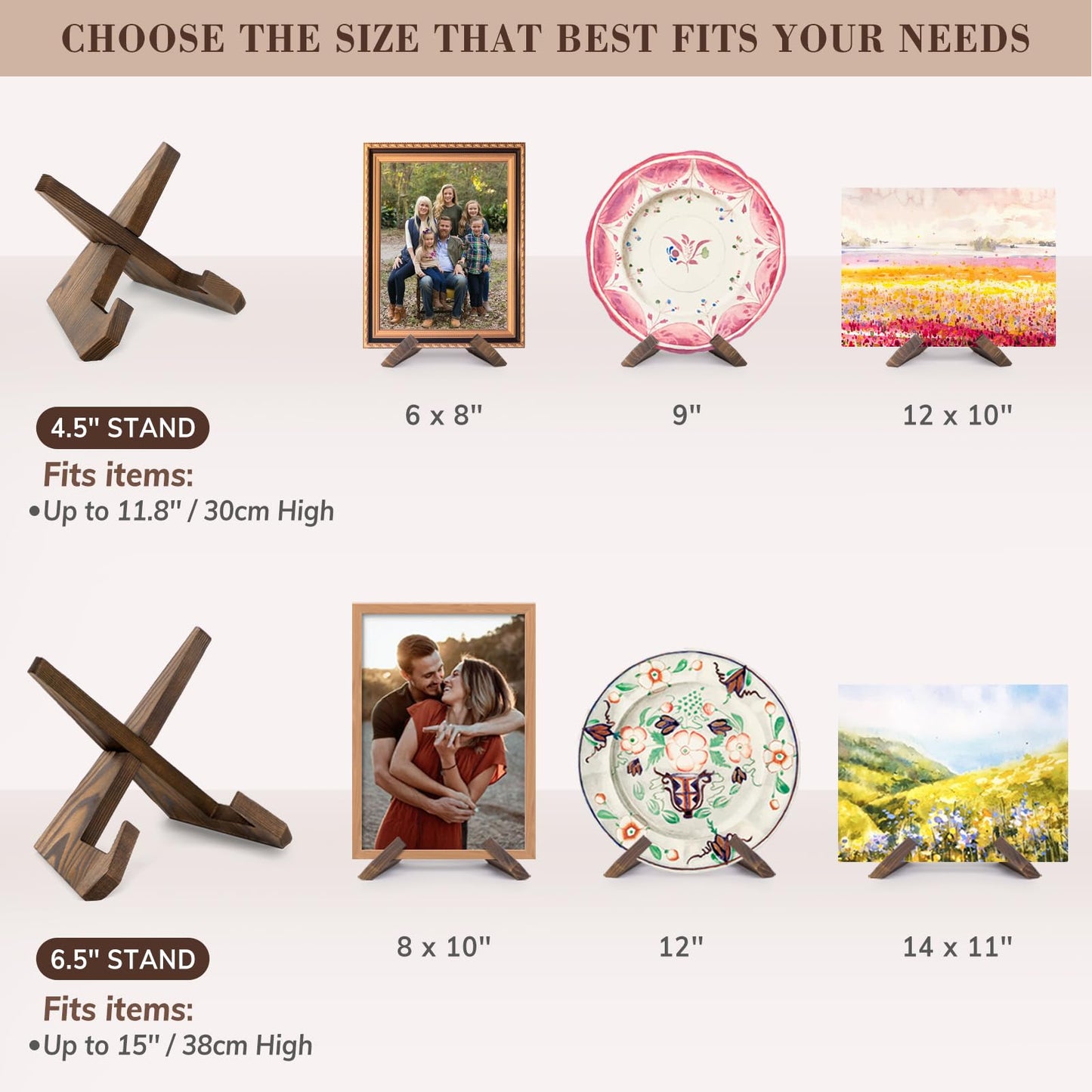 ANBOXIT Plate Stand for Display - 6.5 Inch Plate Holder Display Stand, Wooden Picture Frame Holder, Decorative Table Top Easels