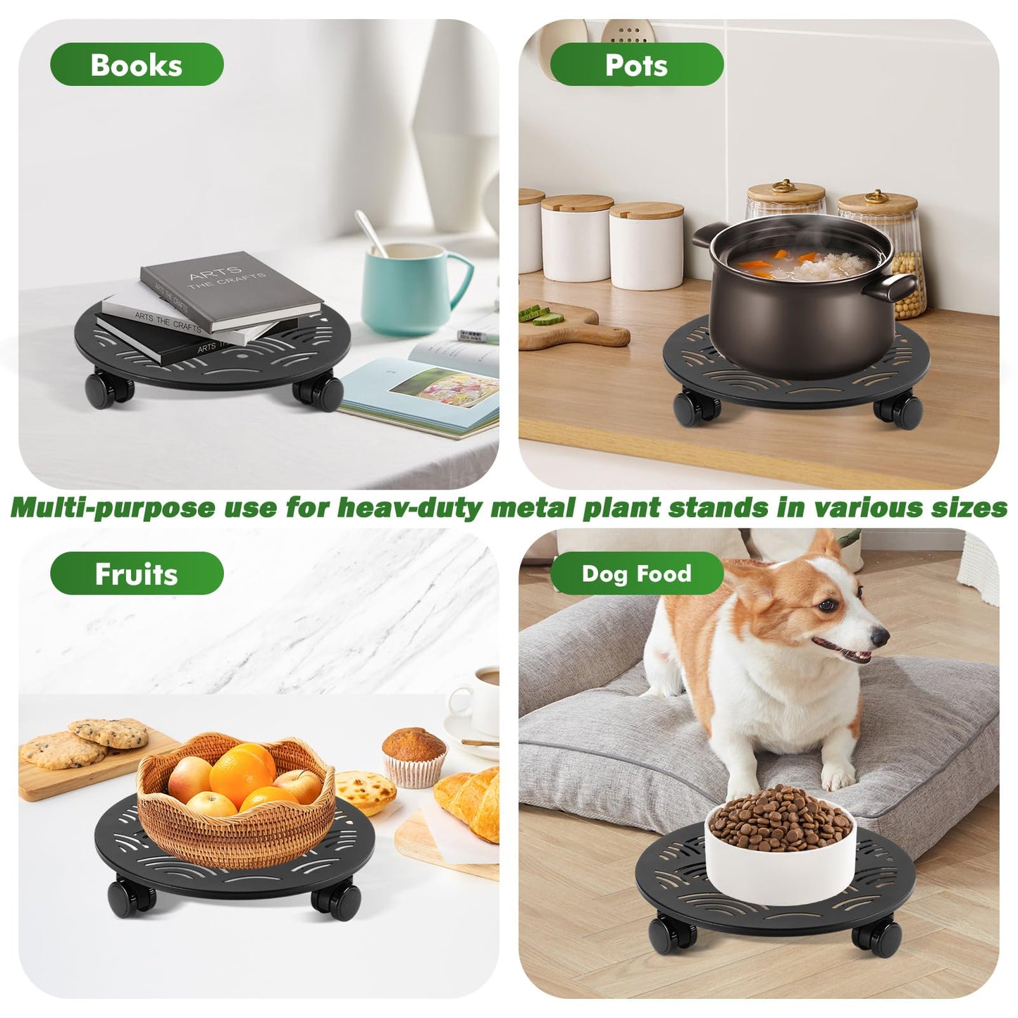 DEELF OUTLET 3 Packs 13.5" Large Metal Plant Caddy with Wheels Heavy-Duty Plant Dolly Pot Mover Rollers Rolling Plant Stands Indoor Outdoor Wheeled Plant Holder Coaster Trolley