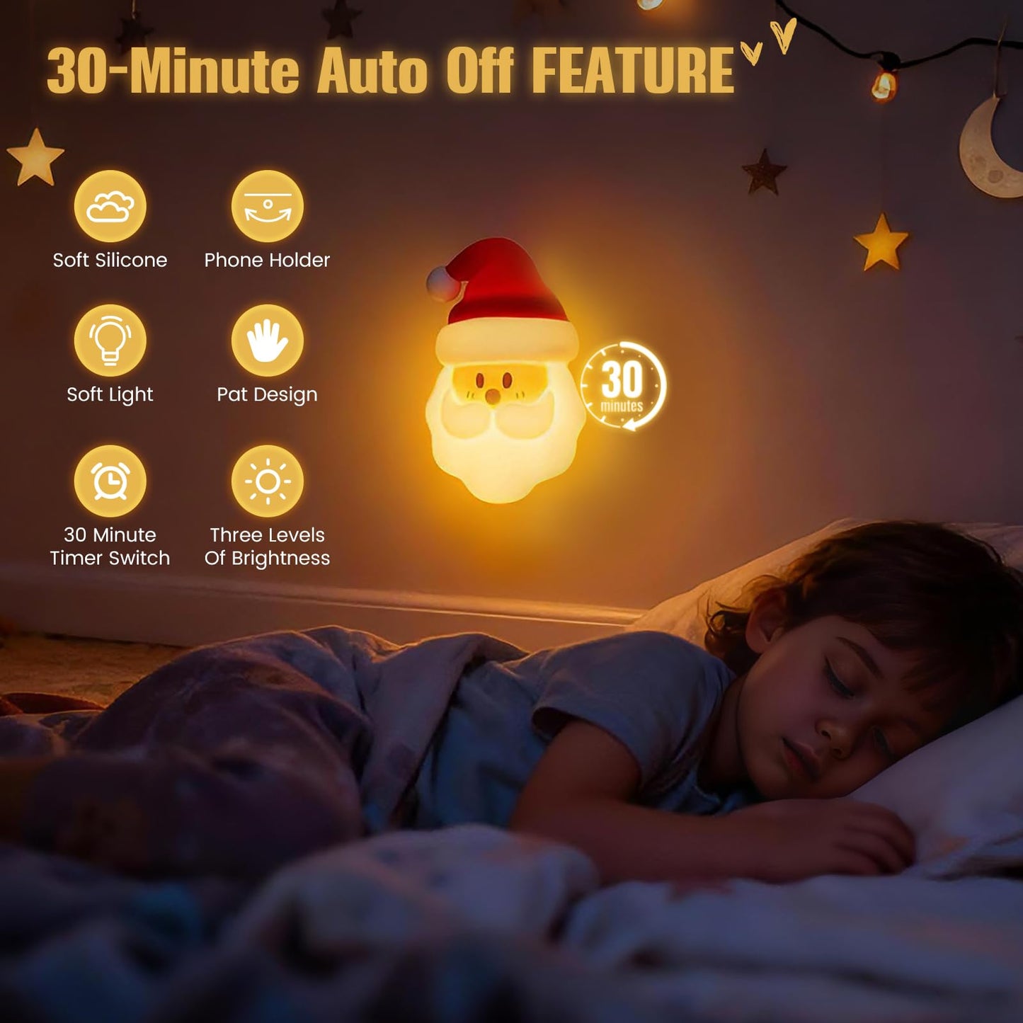 Christmas Night Light, Nursery Santa Squishy Light, Wireless Rechargeable Silicone Night Light ,Table Bedside Lamp, Kids Funny Christmas Gift, Touch-Activated Lamp,Xmas Bedroom living room Dorm Decor