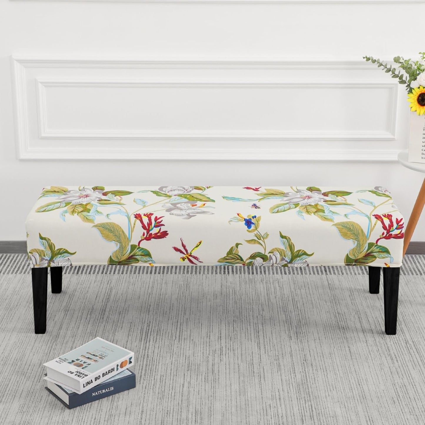 SPRINGRICO Stretch Dining Bench Cover, Removable Bench Slipcover Washable Bench Seat Protector Rectangle Bench Cover for Dining Room, Living Room, Bedroom, Kitchen (Green Garden)