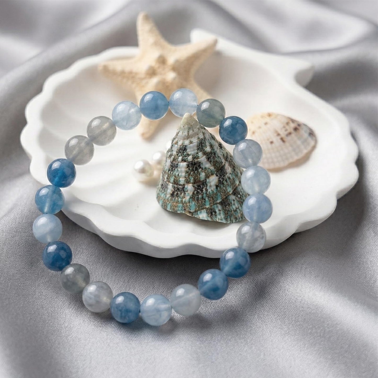 Kryllite Crystal Bracelets, Bracelet for Women, Nature Aquamarine Crystal Stretch Elastic Bracelet, Nature Gemstone-8mm, Healing Stone Bracelets, Blue Jewelry Gifts for Women, Holiday