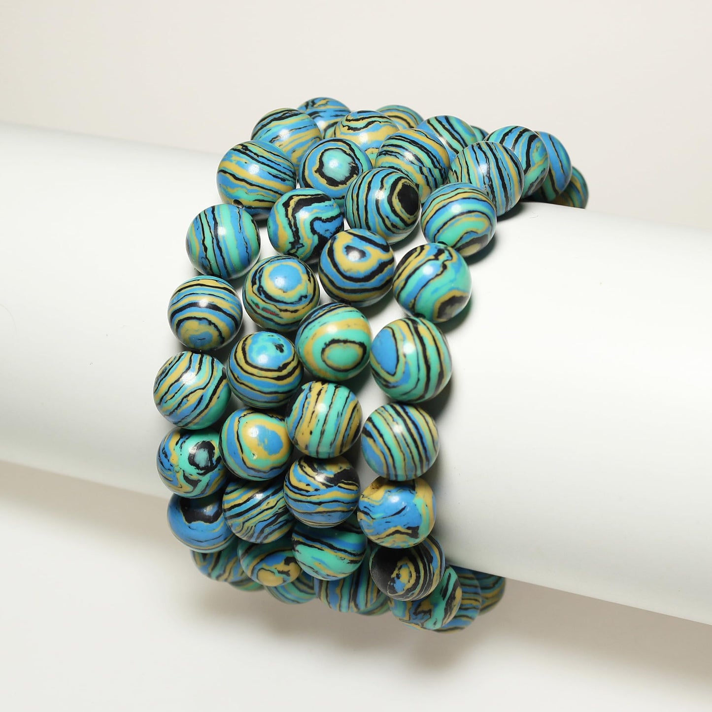 MJDCB Synthesis Colour Malachite Beads Beautiful Fashion Round Stone Beads for DIY Jewelry Making 15" (10mm, Blue- Gold - Black)