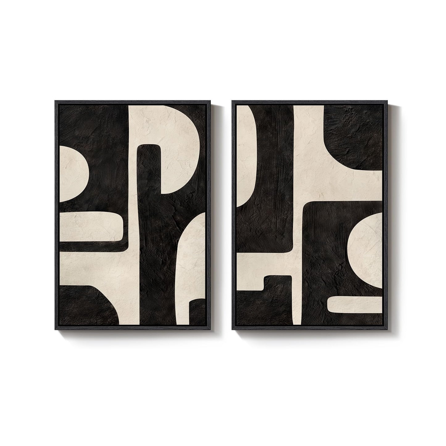 Large Framed Abstract Set of 2 Wall Art for Living Room, Neutral Black Beige Geometric Modern Canvas Artwork for Walls, Minimalist Painting Print Wall Decor Bedroom Hallway Home Office, 24x36 Inch