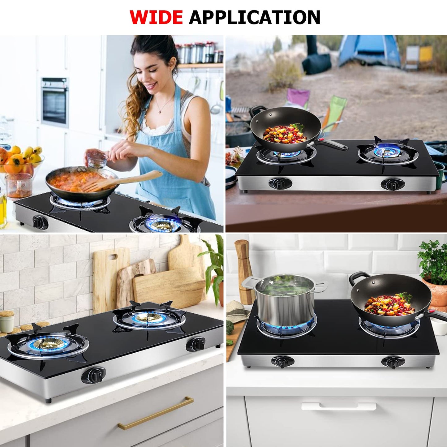 forimo Propane Gas Cooktop 2 Burners Gas Stove portable Tempered Glass Double Burners Stove Auto Ignition Camping Double Burner LPG for RV,Apartments,Outdoor